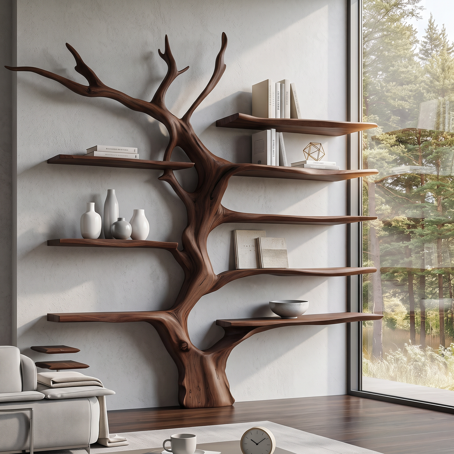 Sculptural Tree Bookcase Artistic Wooden Wall Shelf