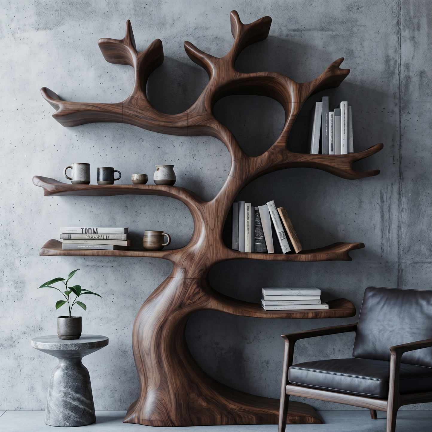 Organic Modern Tree Wall Shelf With Branch Inspired Storage For Living Room