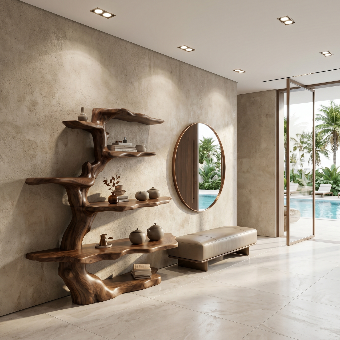 Sculptural Tree Bookshelf Natural Wood Storage For Reading Nook