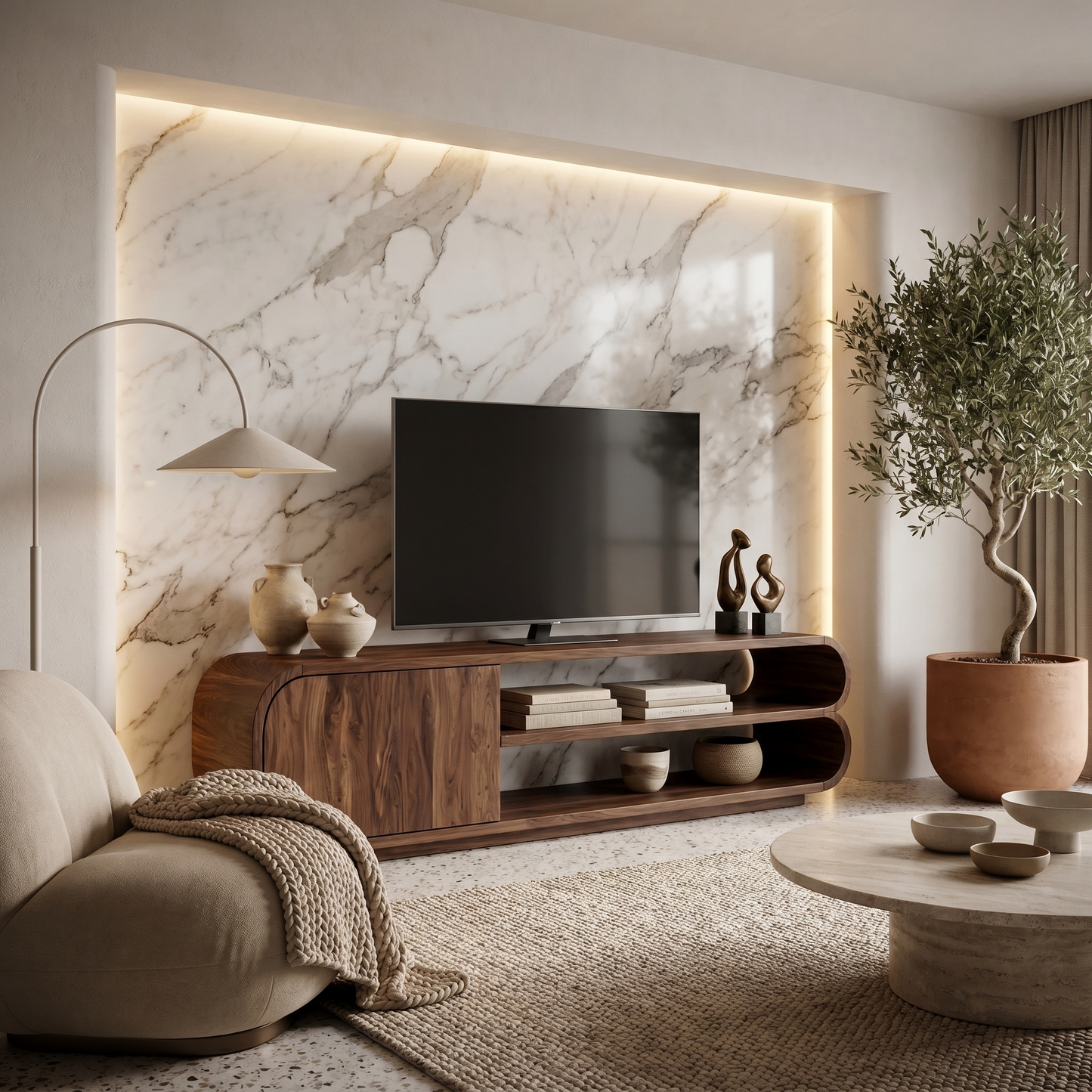 Contemporary TV Cabinet With Open Storage For Living Room