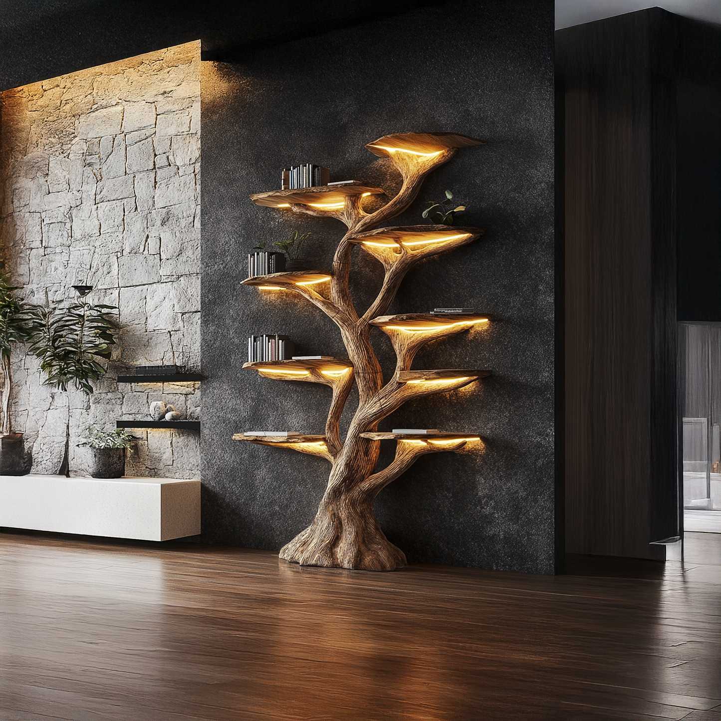 Wooden Tree Bookshelf Rustic Custom Display Gift