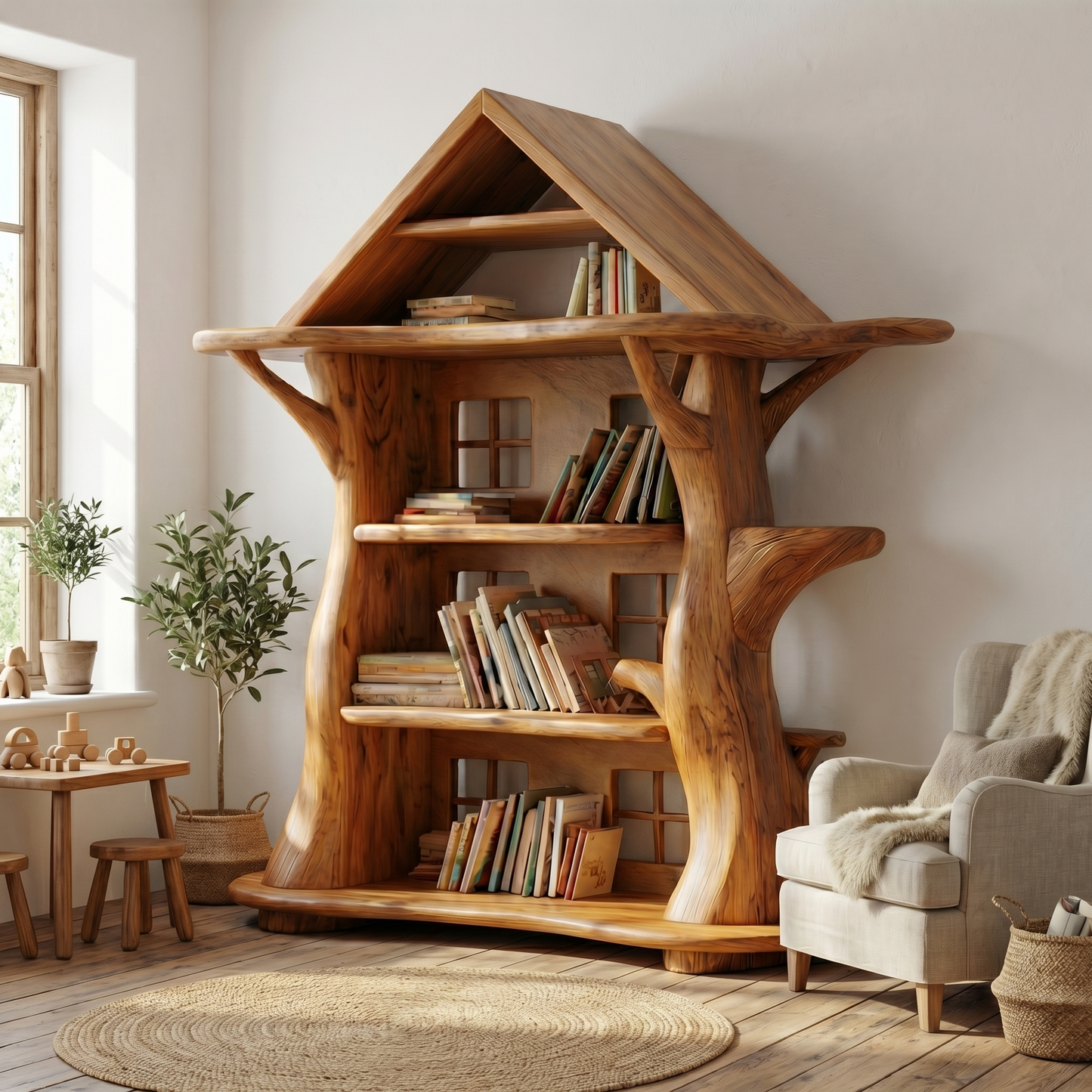 Montessori Tree House Bookshelf For Kids Room And Playroom
