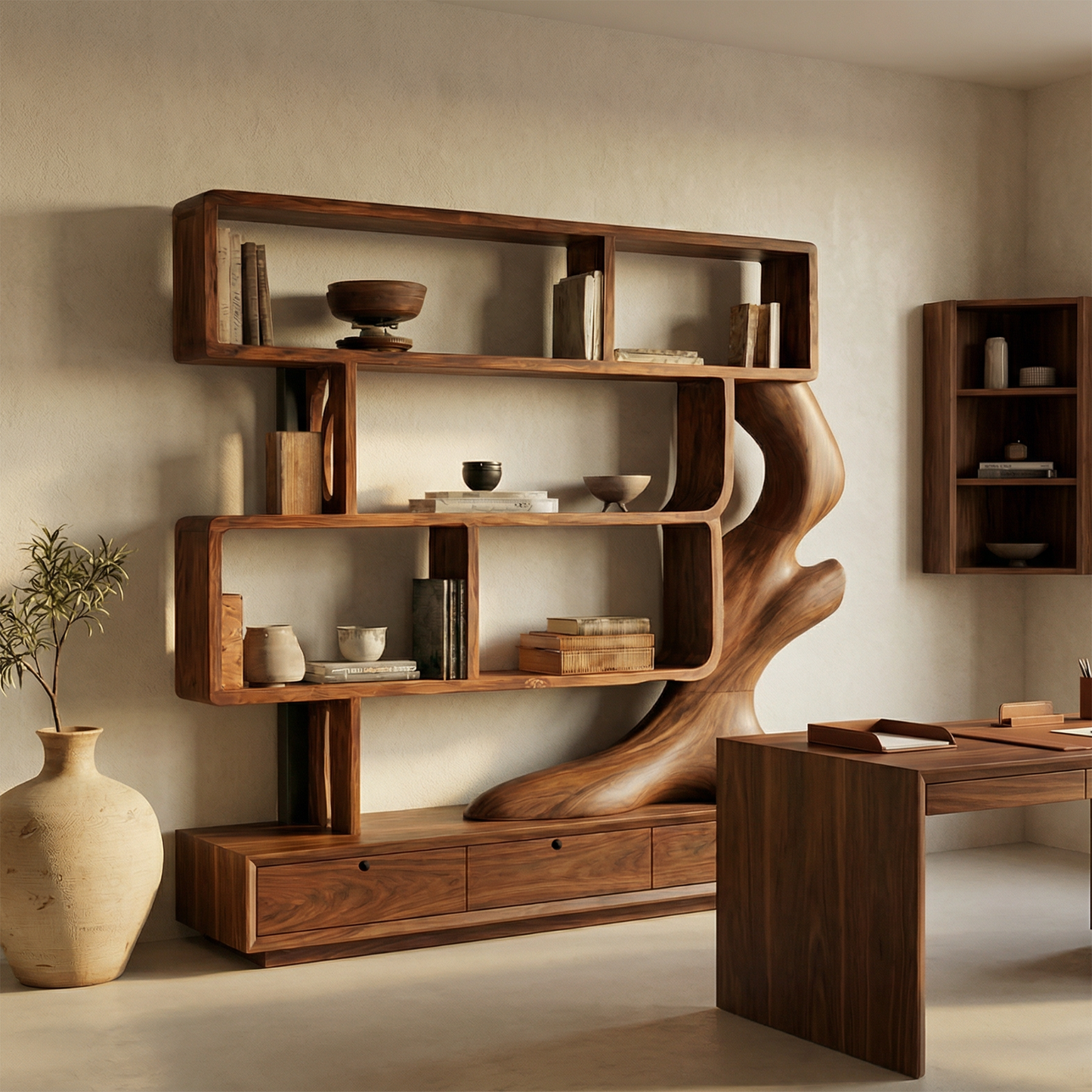 Contemporary Wooden Bookcase With Storage For Living Room