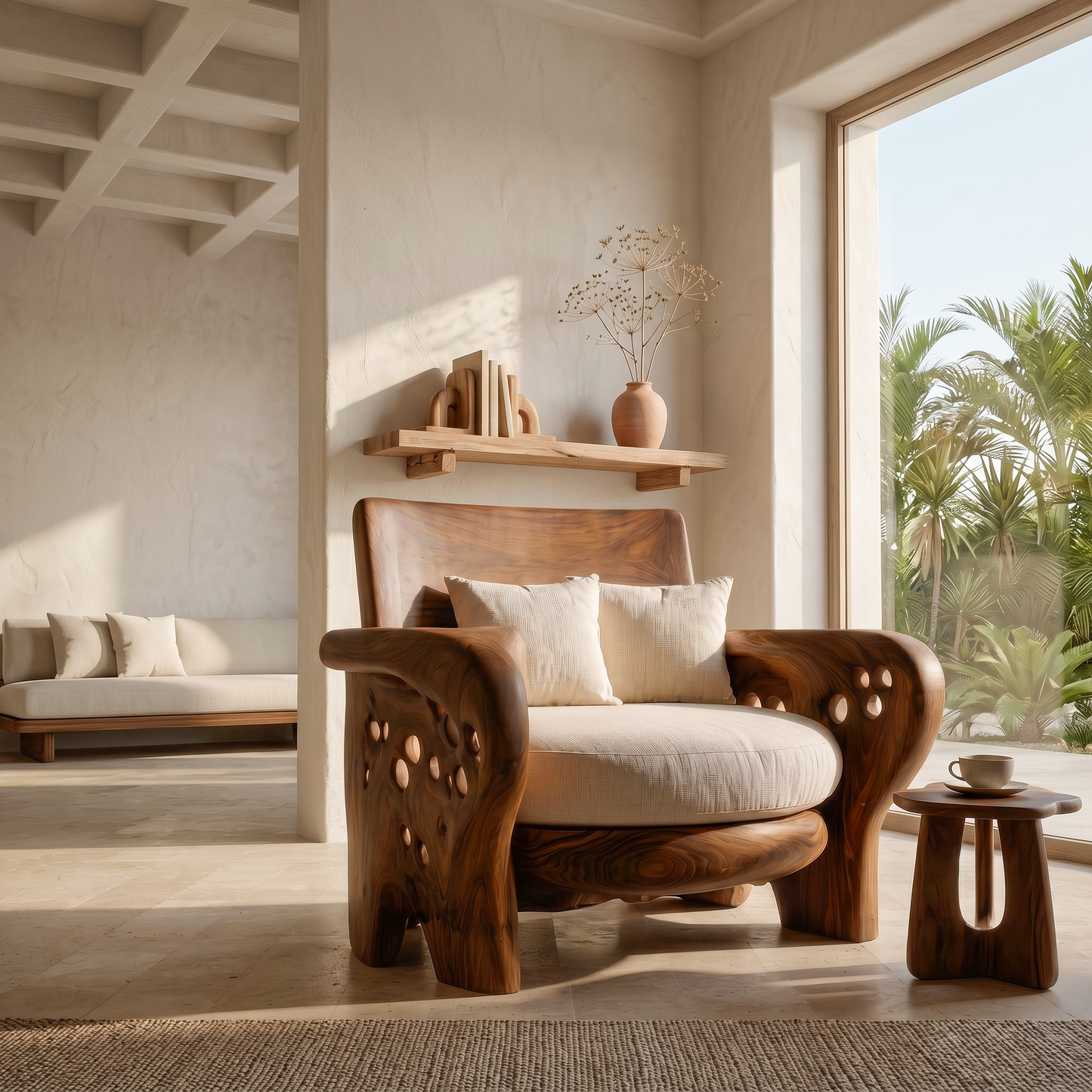 Nature Inspired Wooden Lounge Chair For Living Room