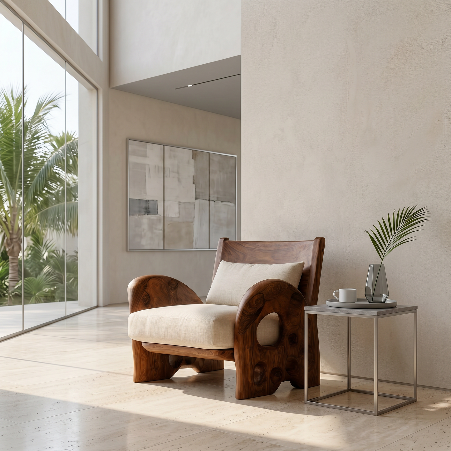 Sculptural Wooden Armchair For Living Room