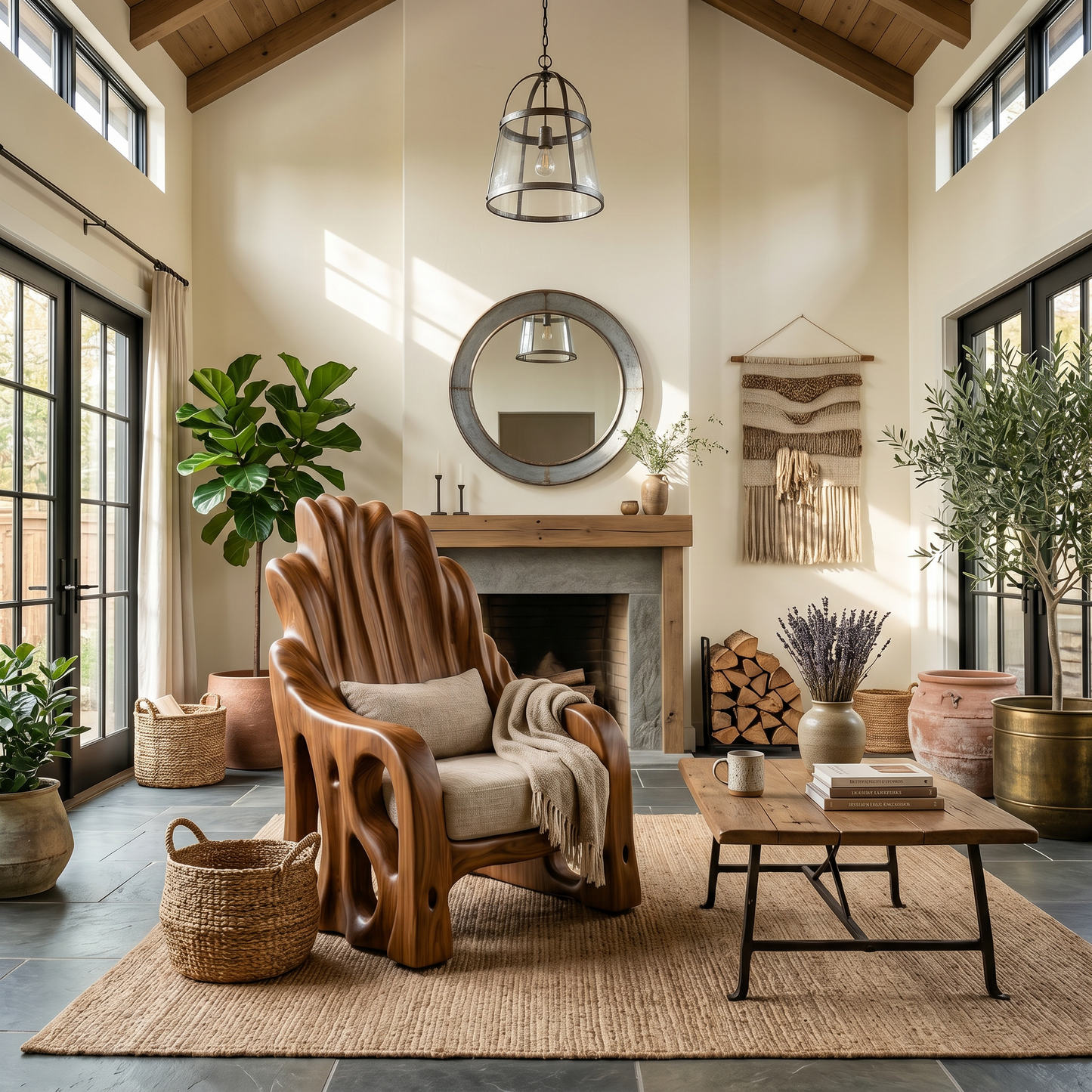 Leaf Inspired Wooden Armchair For Living Room