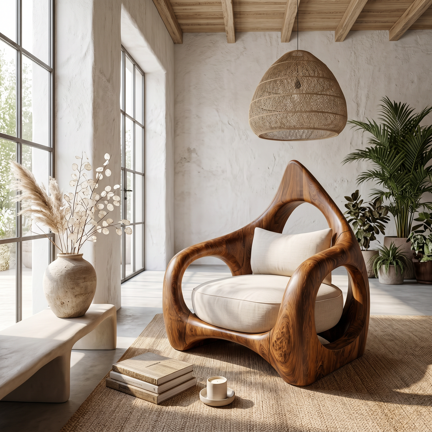 Handcrafted Leaf Back Armchair For Living Room