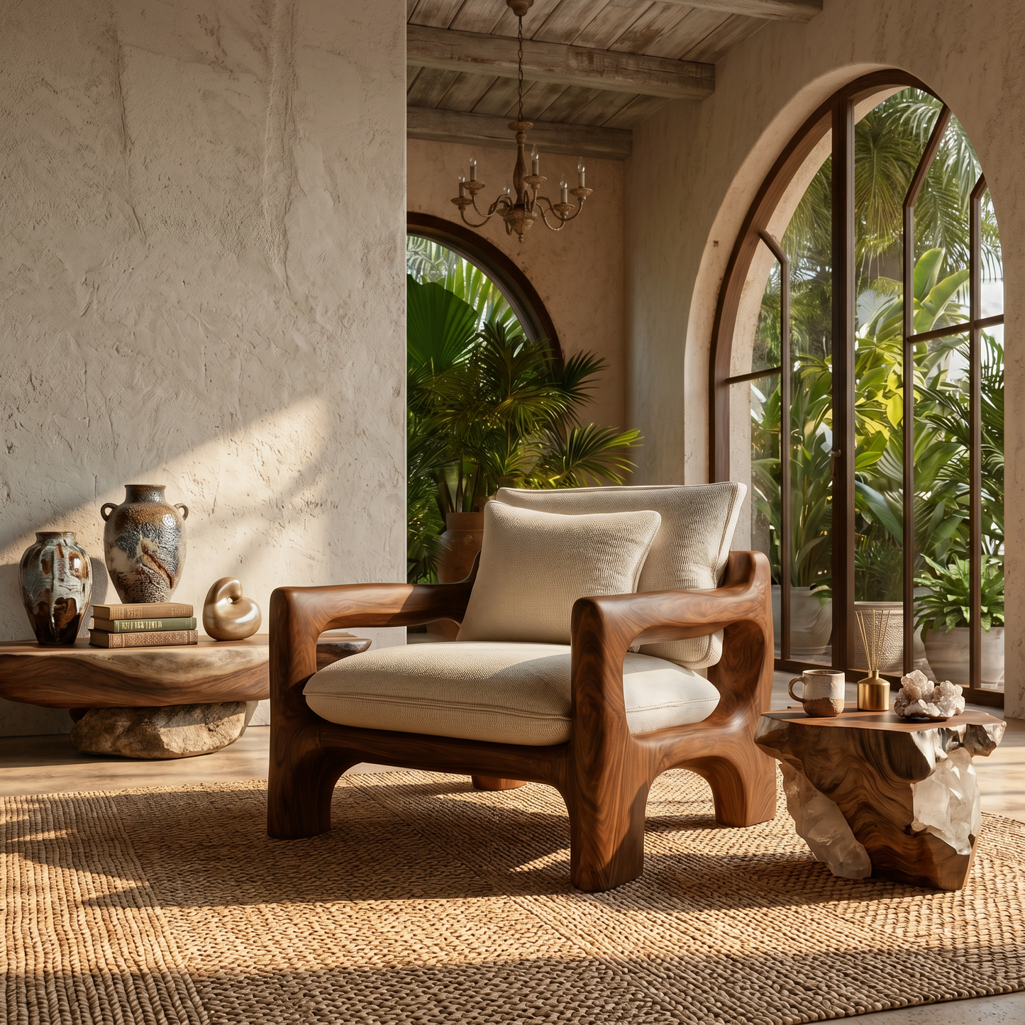 Rustic Organic Accent Chair For Living Room Statement Seating