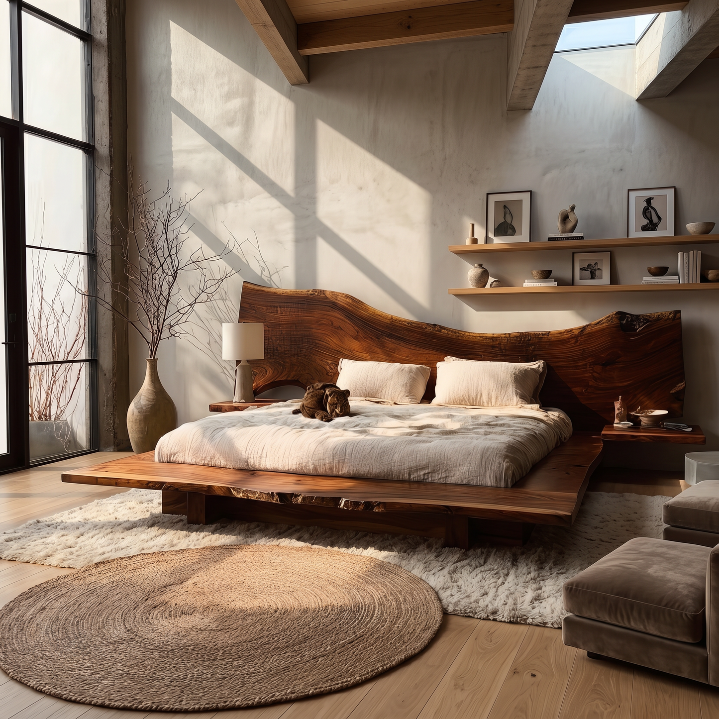 Minimalist Bed Frame With Organic Edge Headboard For Bedroom