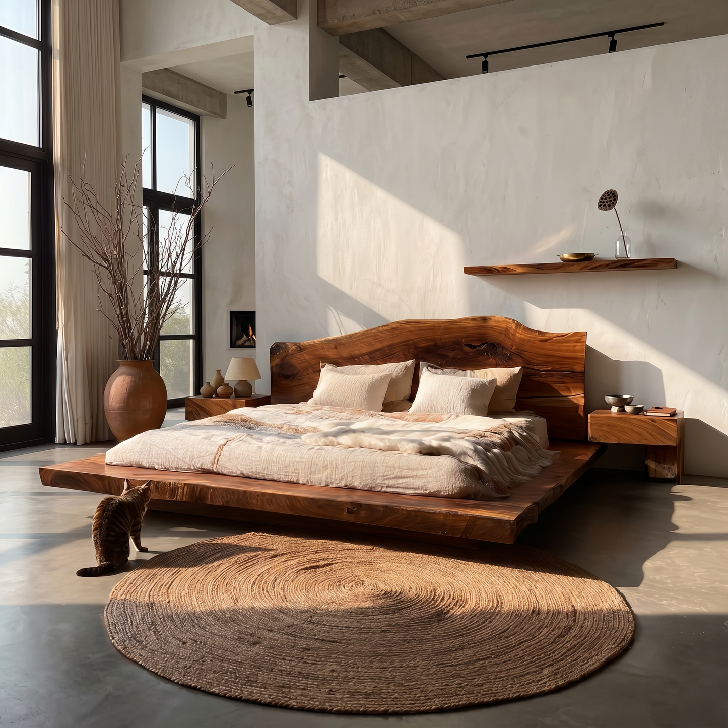 Minimalist Bed Frame With Organic Edge Headboard For Bedroom