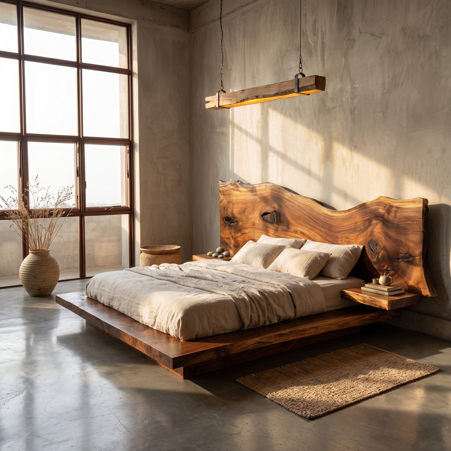 Modern Solid Wood Bed Frame With Floating Platform Design For Bedroom
