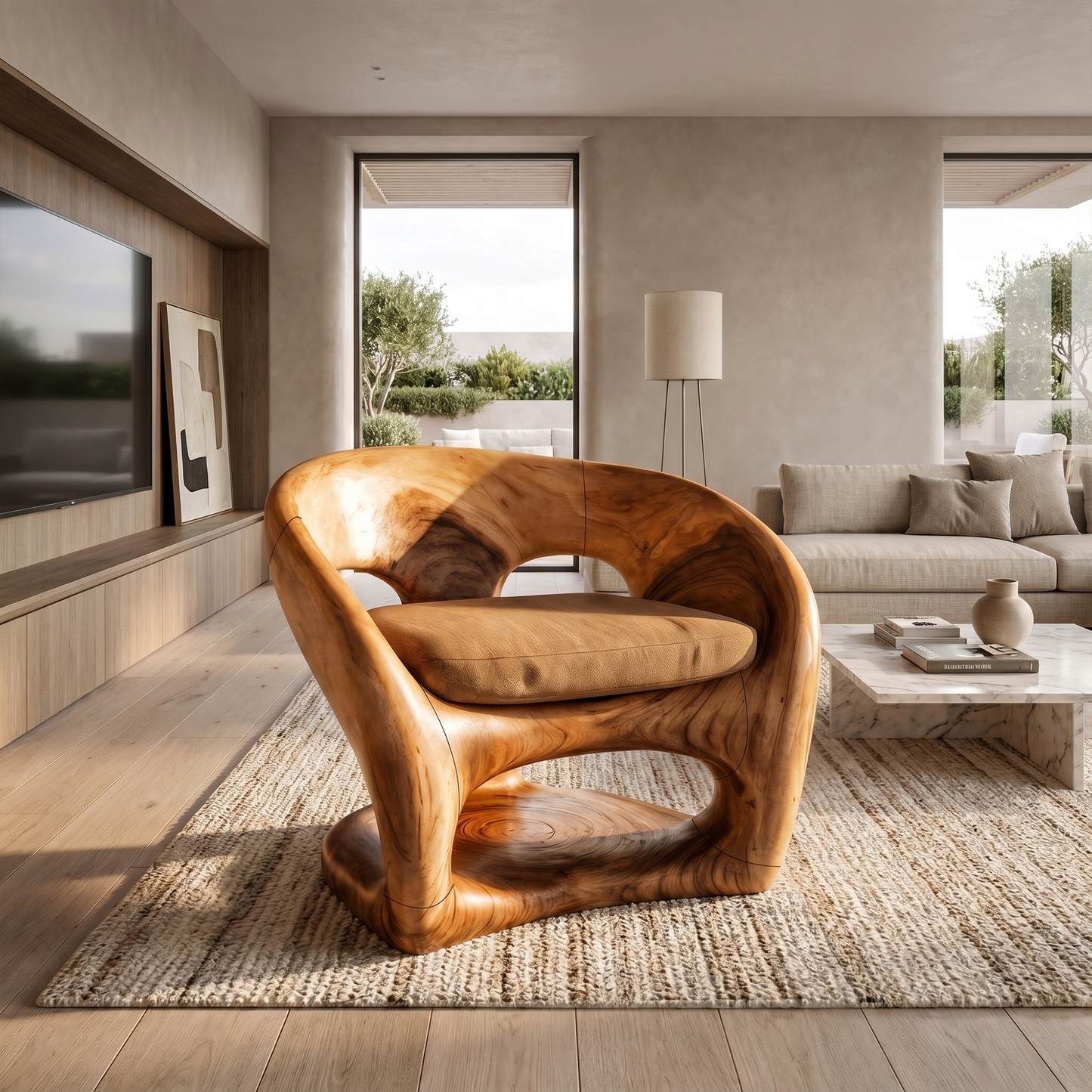 Nature Inspired Armchair Artistic Curved Wood Design For Living Room