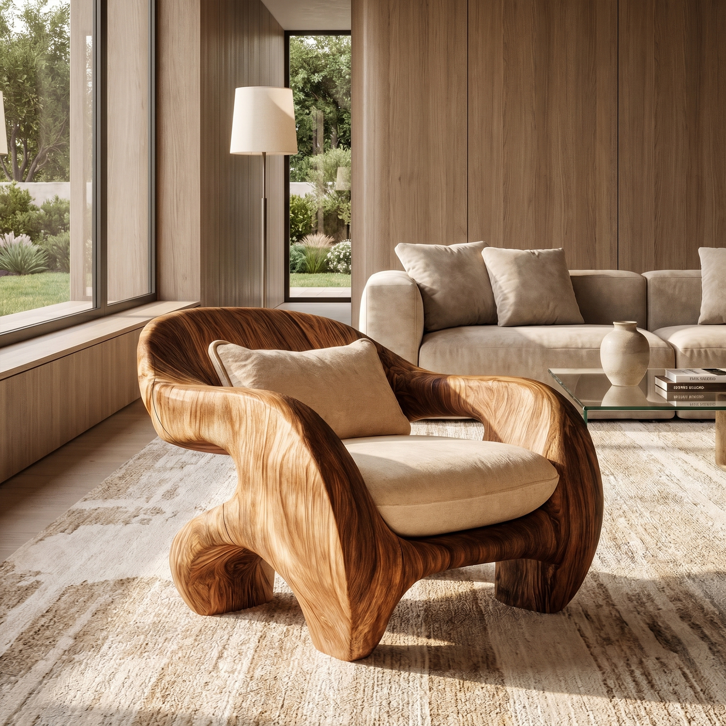 Organic Armchair Sculptural Wood Frame Design For Living Room