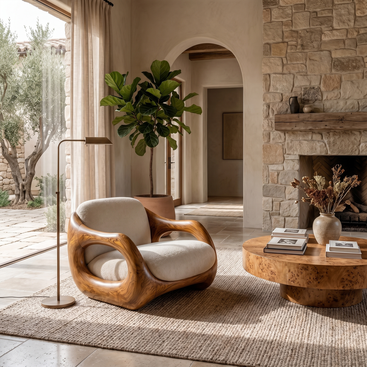 Sculptural Armchair Nature Inspired Wood Design For Living Room