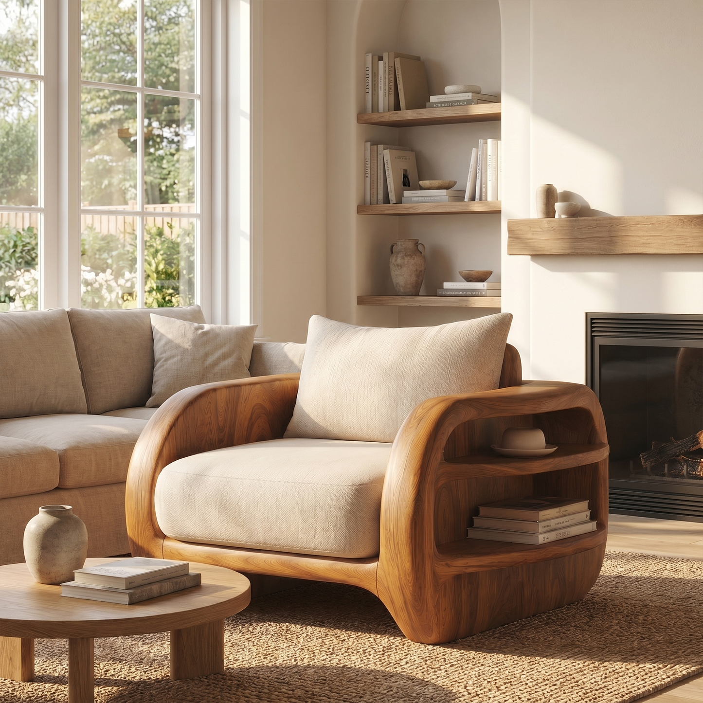 Nature Inspired Accent Chair Organic Curved Design For Living Room