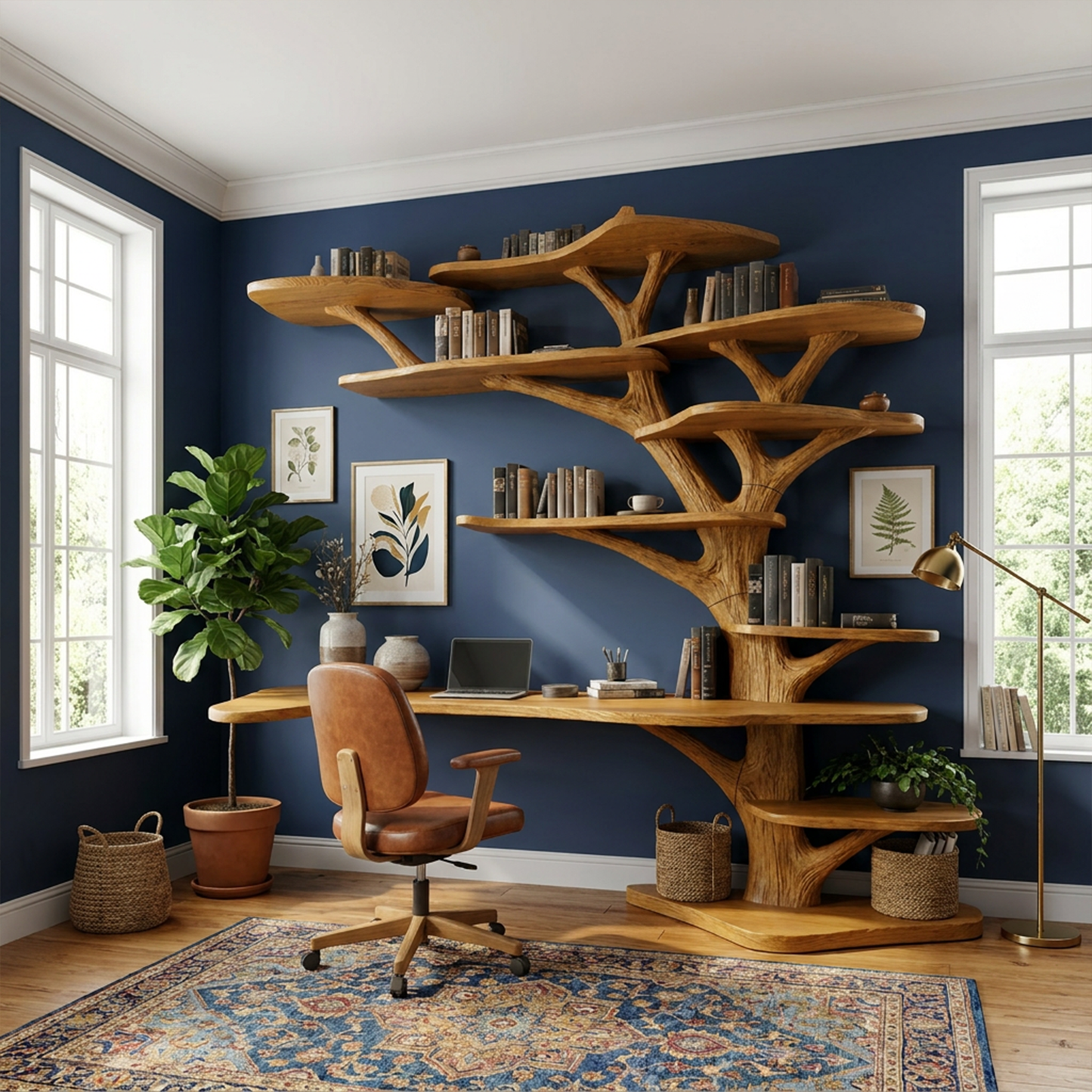 Rustic Tree Bookshelf Desk Home Office Or Study Room