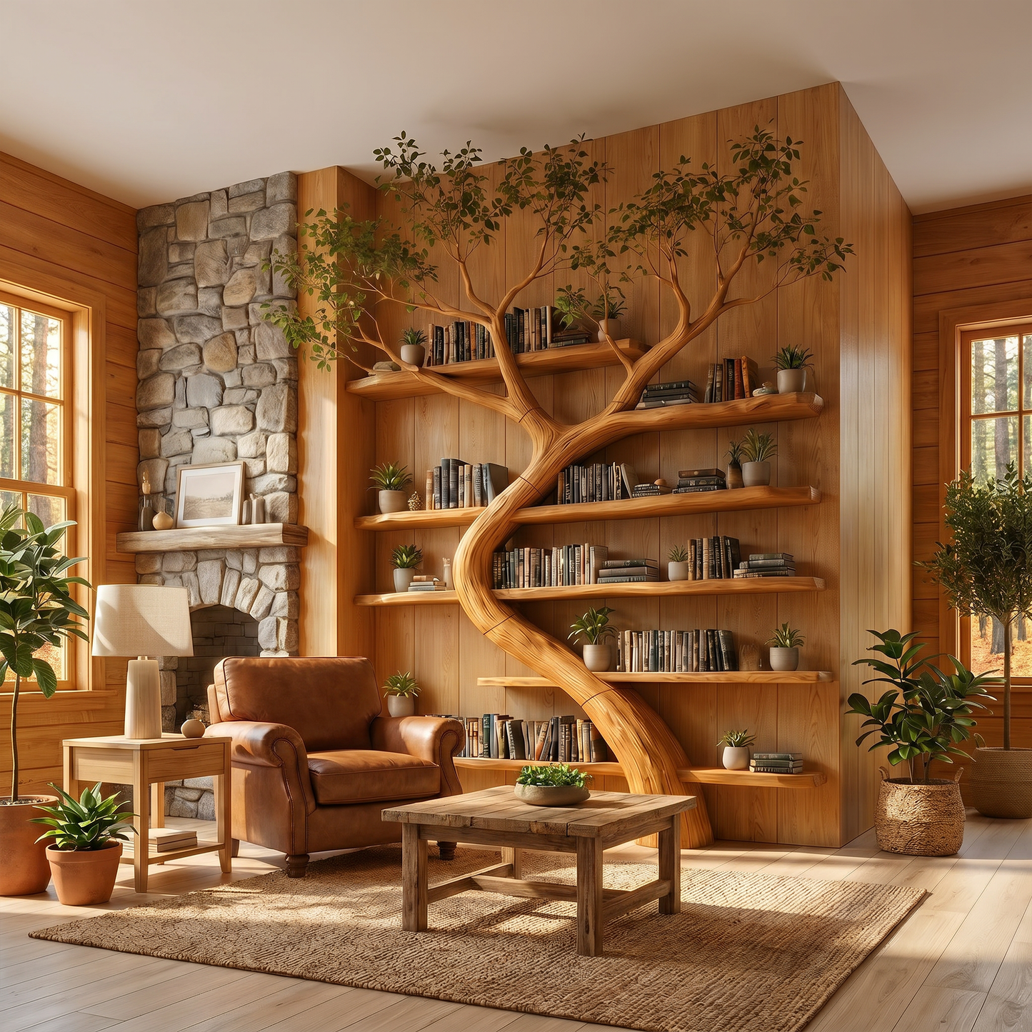 Rustic Tree Bookcase Living Room