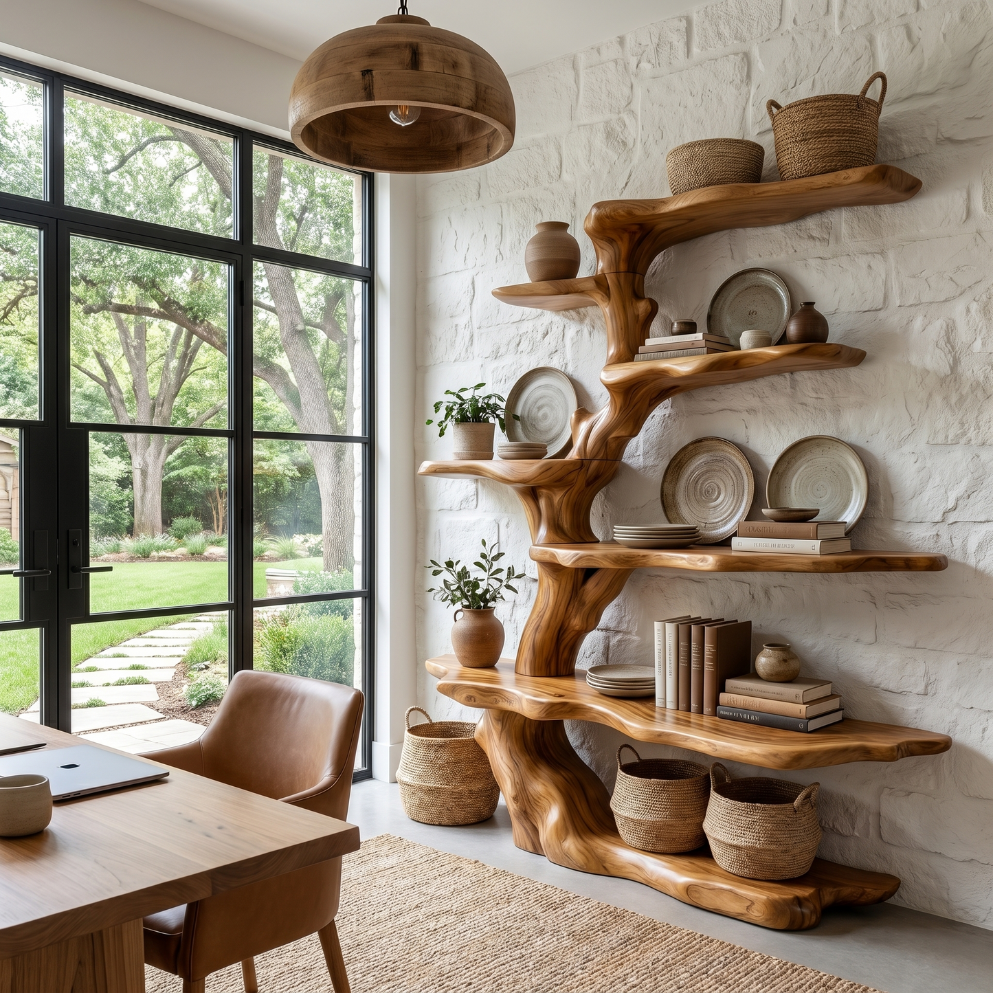 Sculptural Tree Bookshelf Natural Wood Storage For Reading Nook