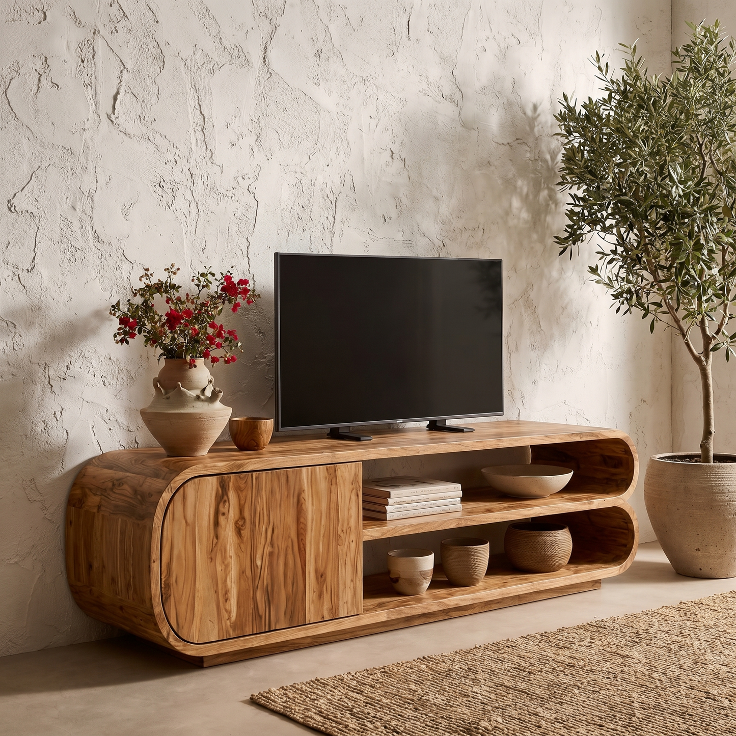 Contemporary TV Cabinet With Open Storage For Living Room