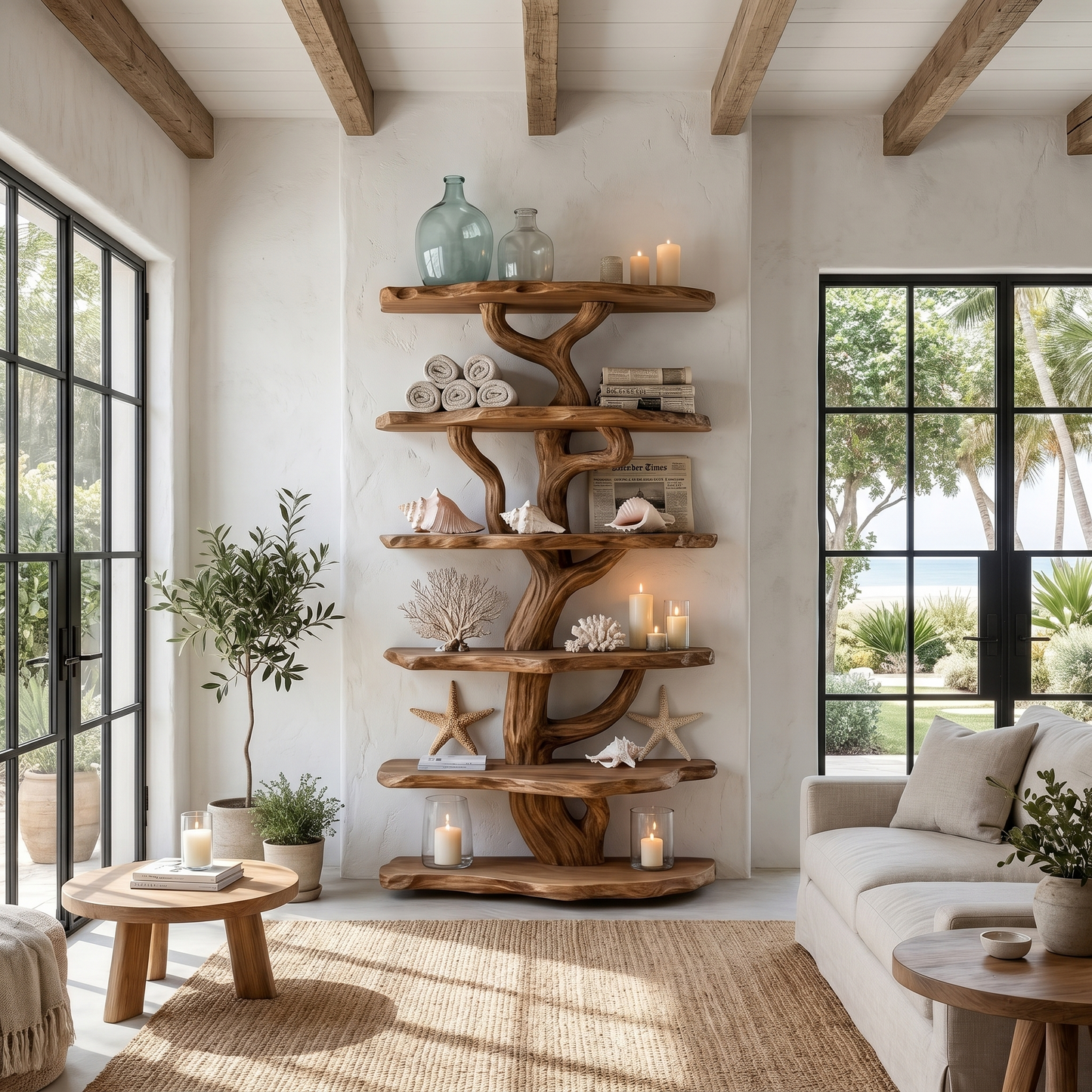Rustic Sculptural Tree Bookshelf For Living Room And Entryway