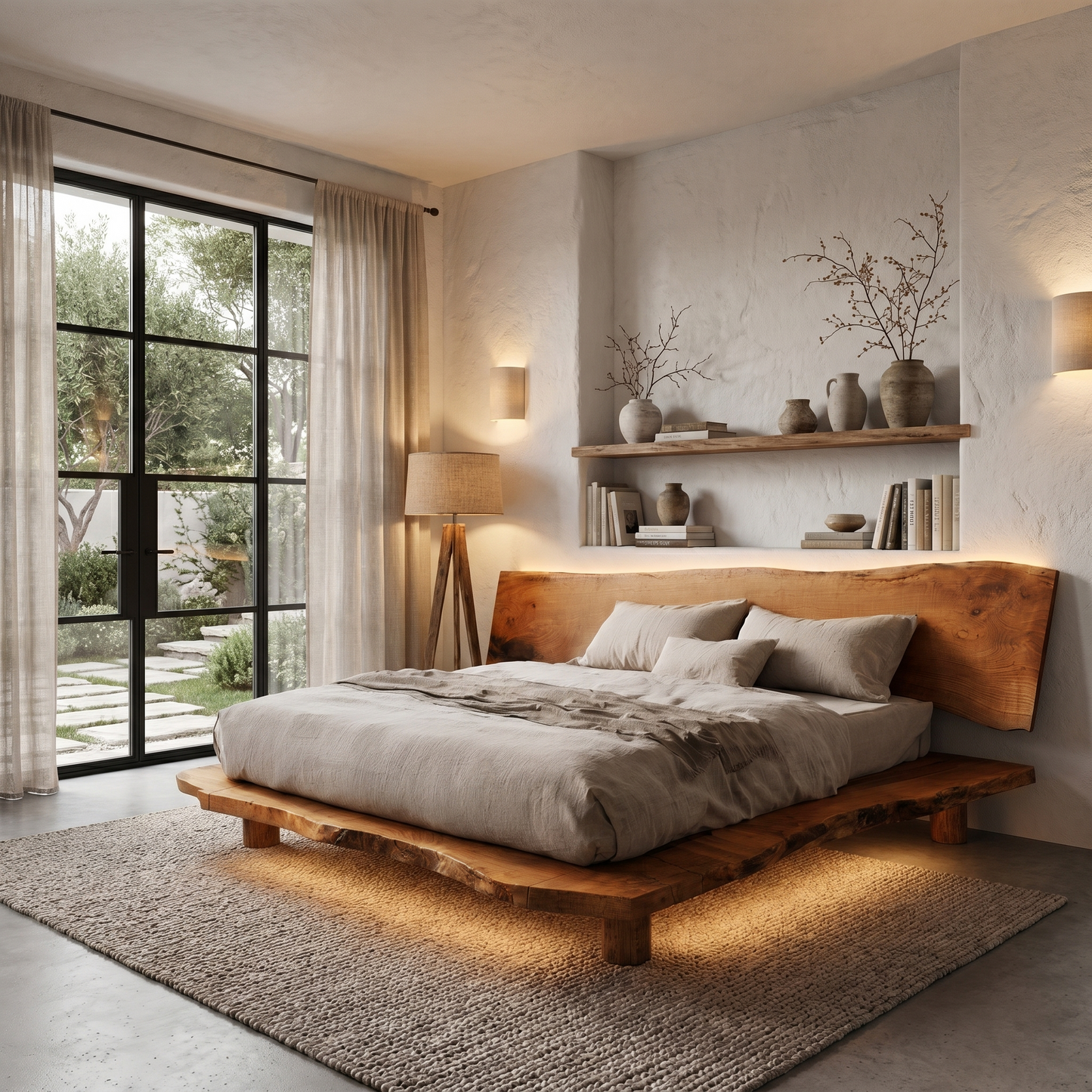 Rustic Bed Frame With Live Edge Headboard For Bedroom