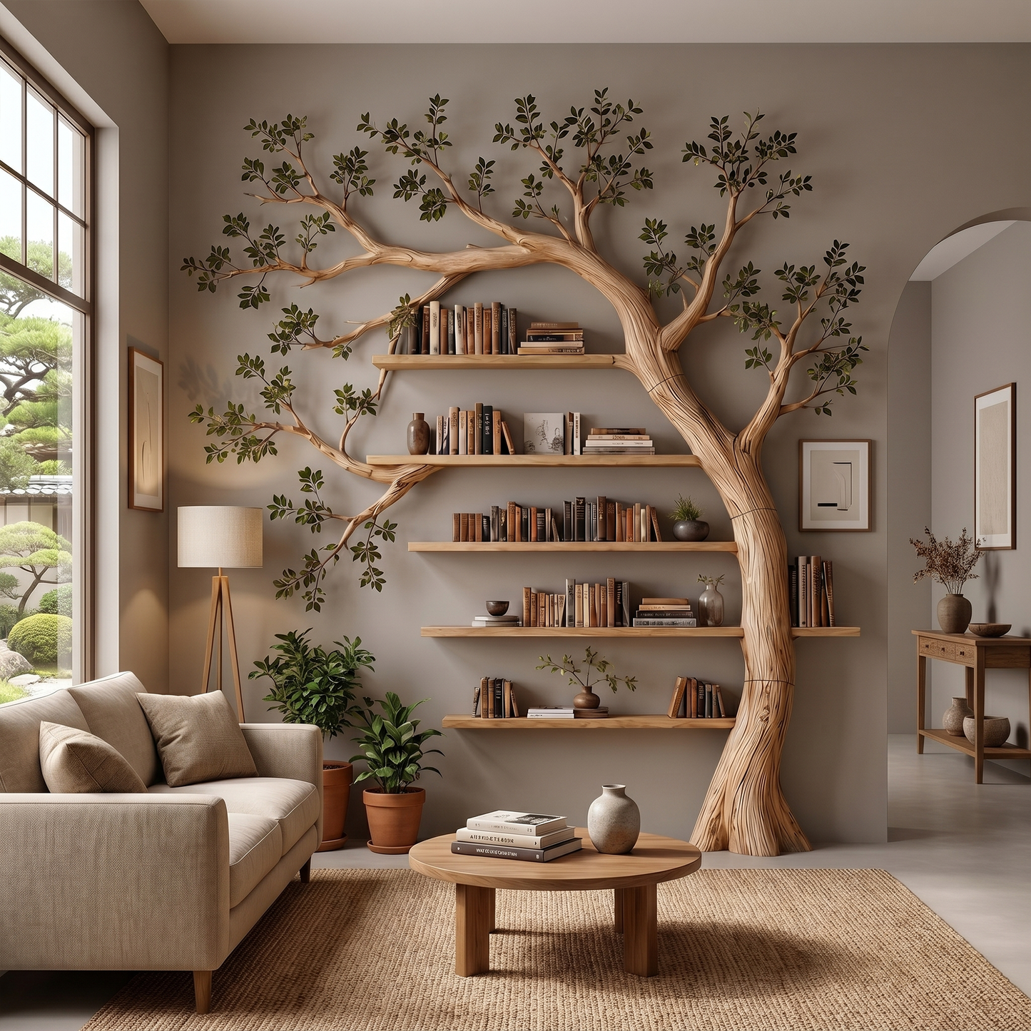 Rustic Tree Bookshelf Reading Corner Home Office Library Display