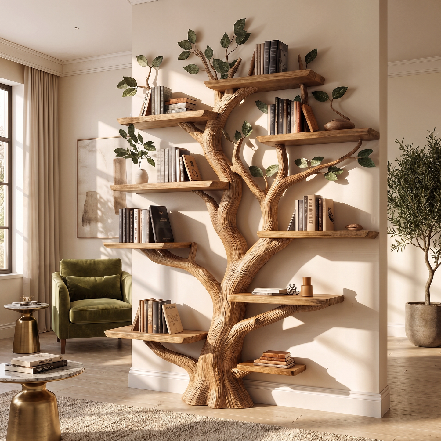 Sculptural Tree Wall Bookshelf For Living Room