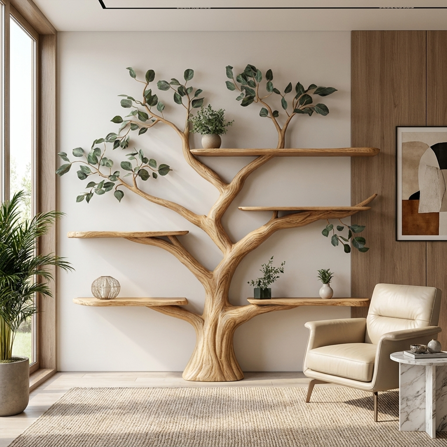 Handcrafted Tree Bookshelf Wall-Mounted Furniture Living Room