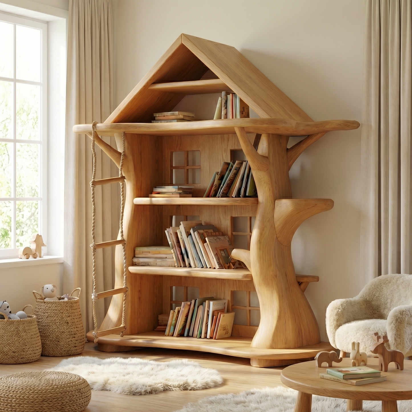 Montessori Tree House Bookshelf For Kids Room And Playroom