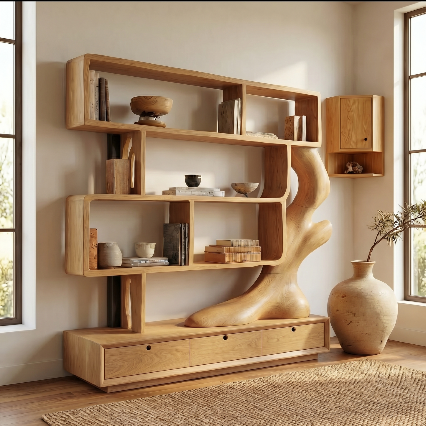 Contemporary Wooden Bookcase With Storage For Living Room