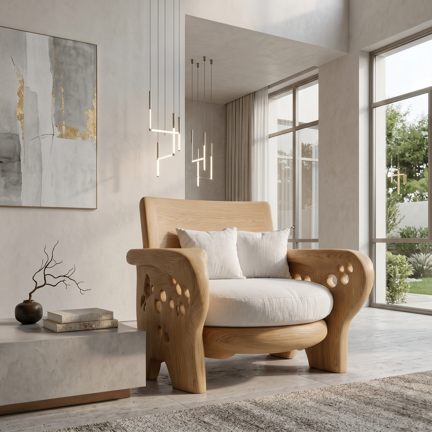 Nature Inspired Wooden Lounge Chair For Living Room