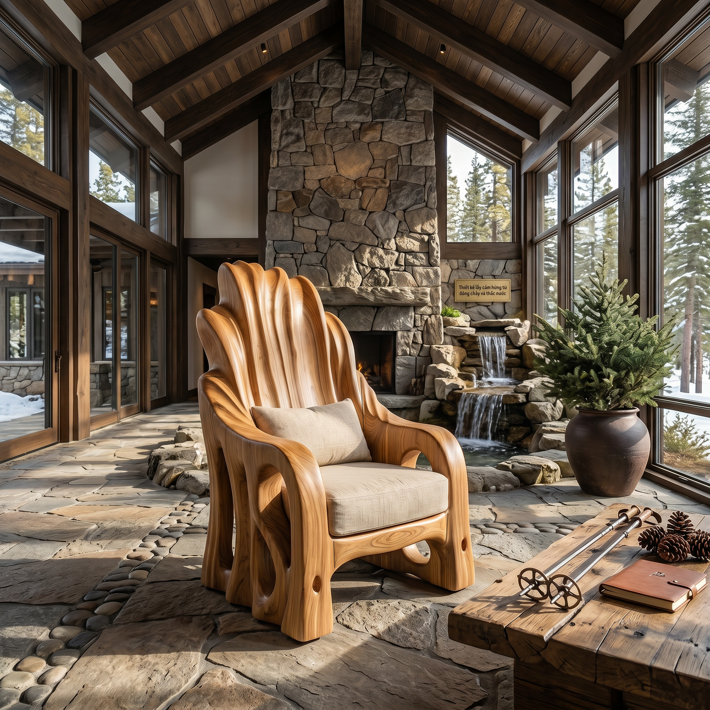 Leaf Inspired Wooden Armchair For Living Room
