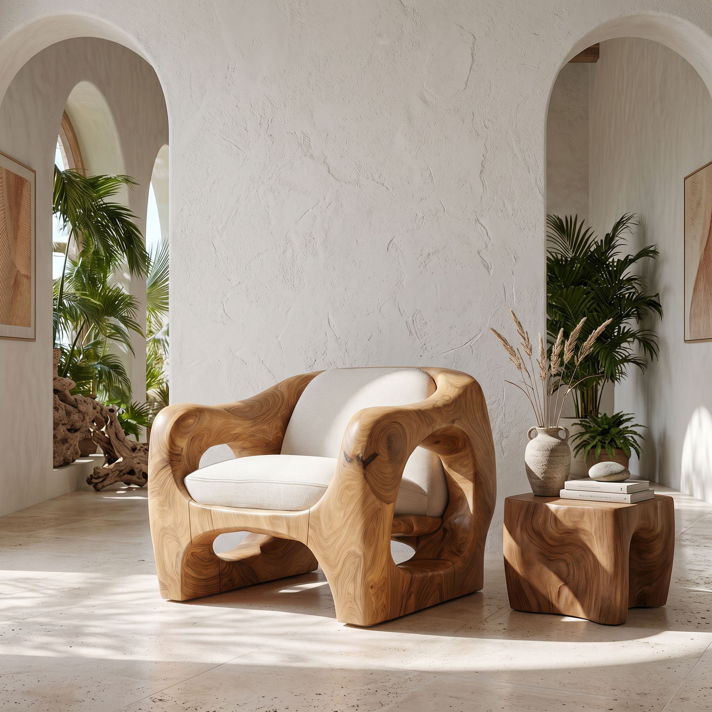 Modern Organic Wooden Armchair For Living Room
