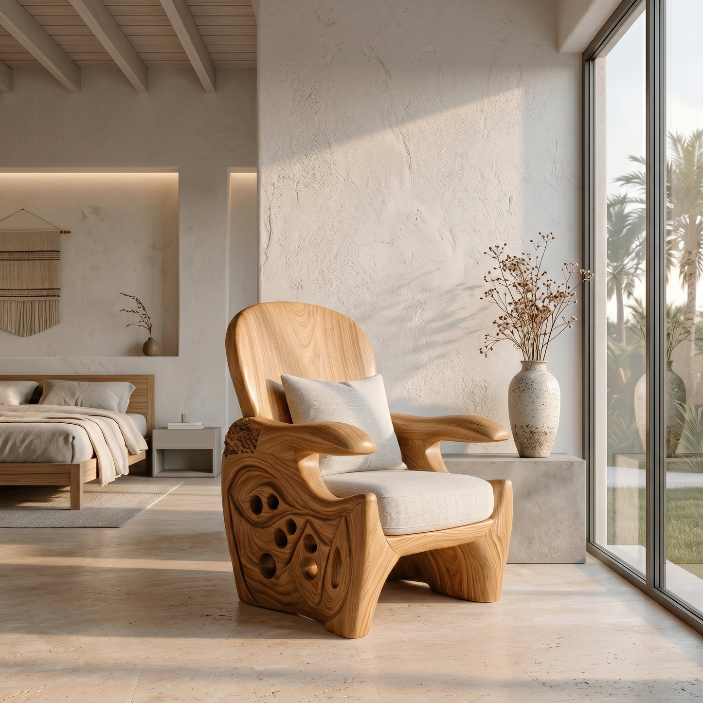 Rustic Wooden Armchair For Living Room Lounge Seating And Home Decor