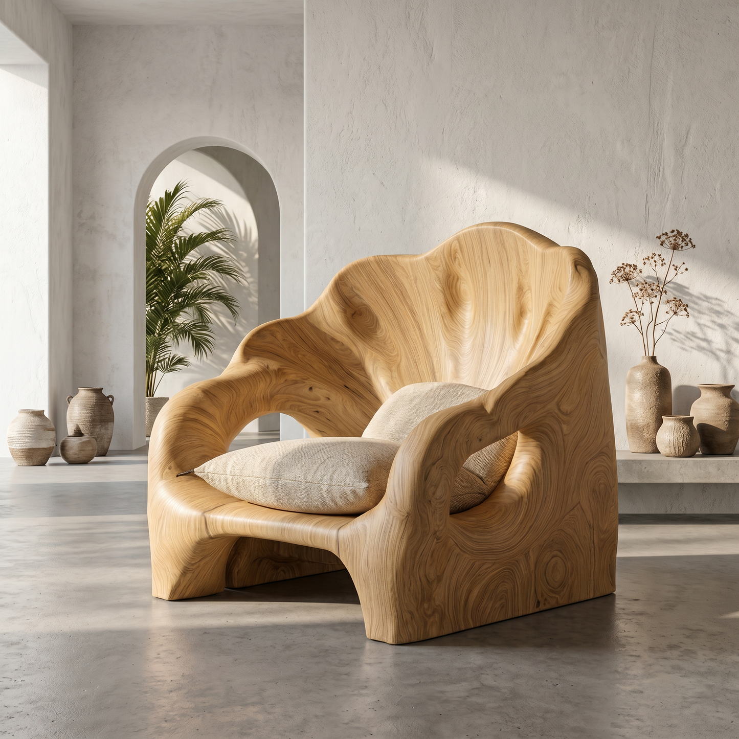 Organic Accent Chair With Artistic Wood Frame For Living Room