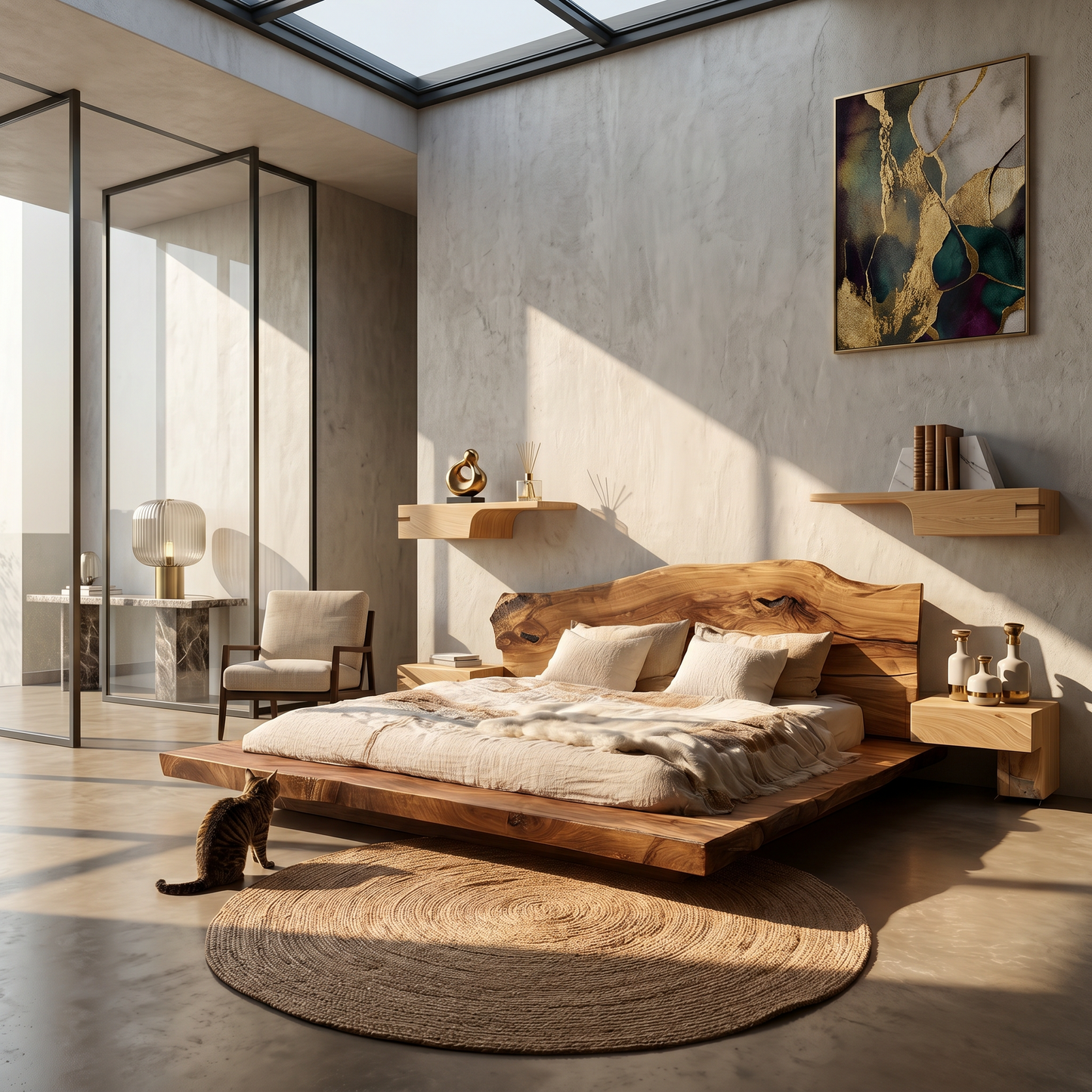 Minimalist Bed Frame With Organic Edge Headboard For Bedroom