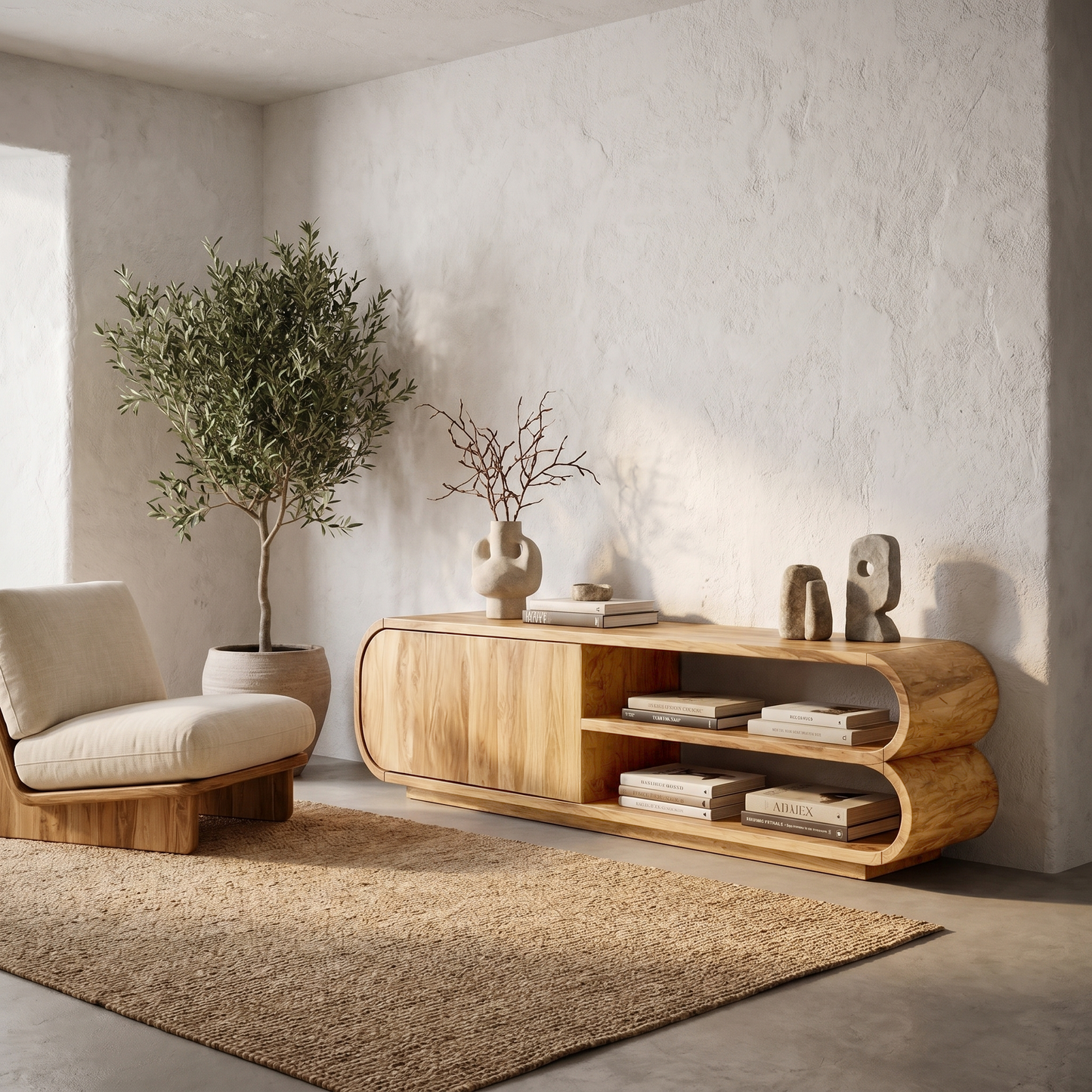 Contemporary TV Cabinet With Open Storage For Living Room