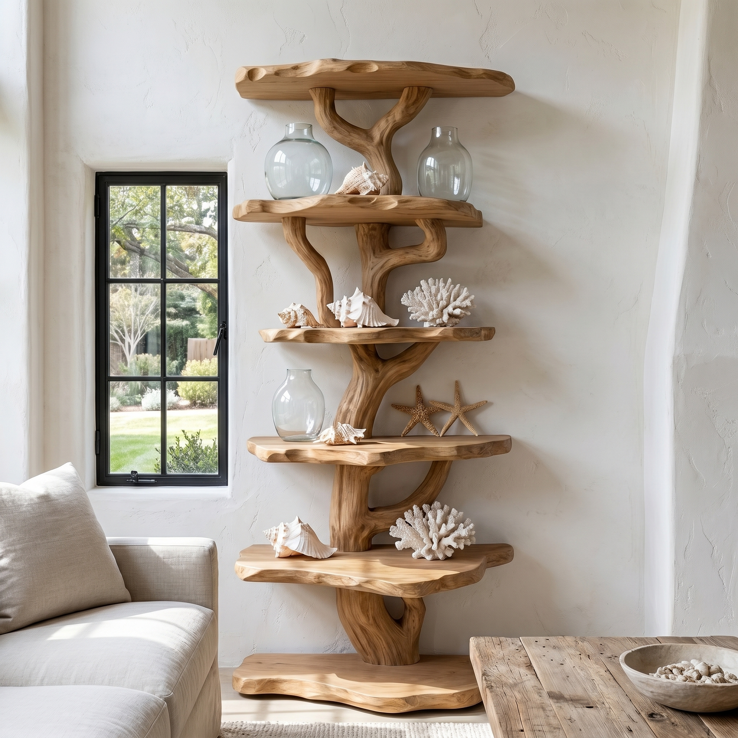 Rustic Sculptural Tree Bookshelf For Living Room And Entryway