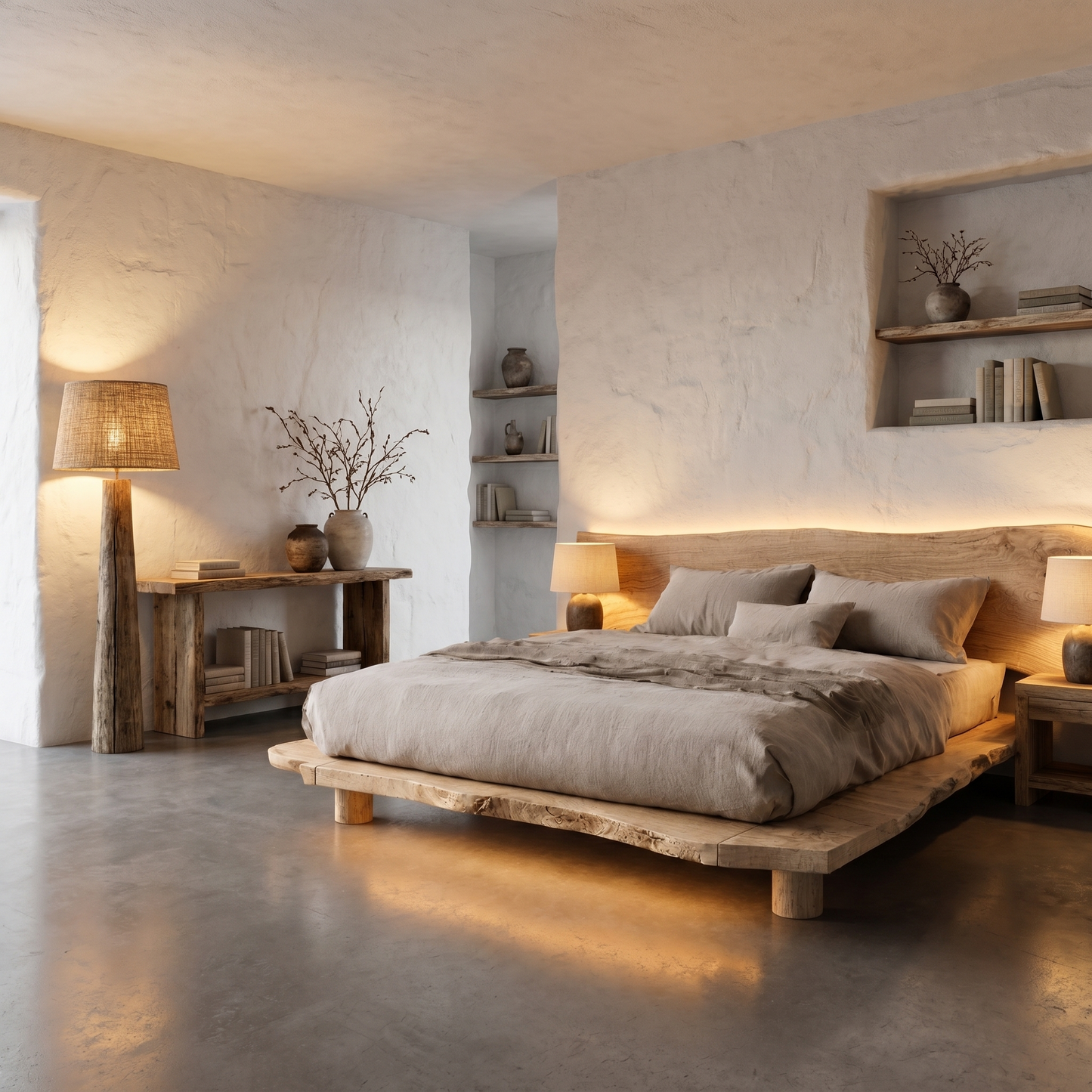 Rustic Bed Frame With Live Edge Headboard For Bedroom
