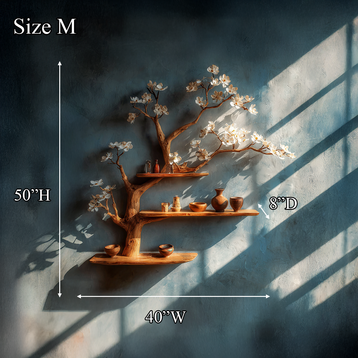 Modern Rustic Tree Shelf Solid Wood Wall Display Home Decor