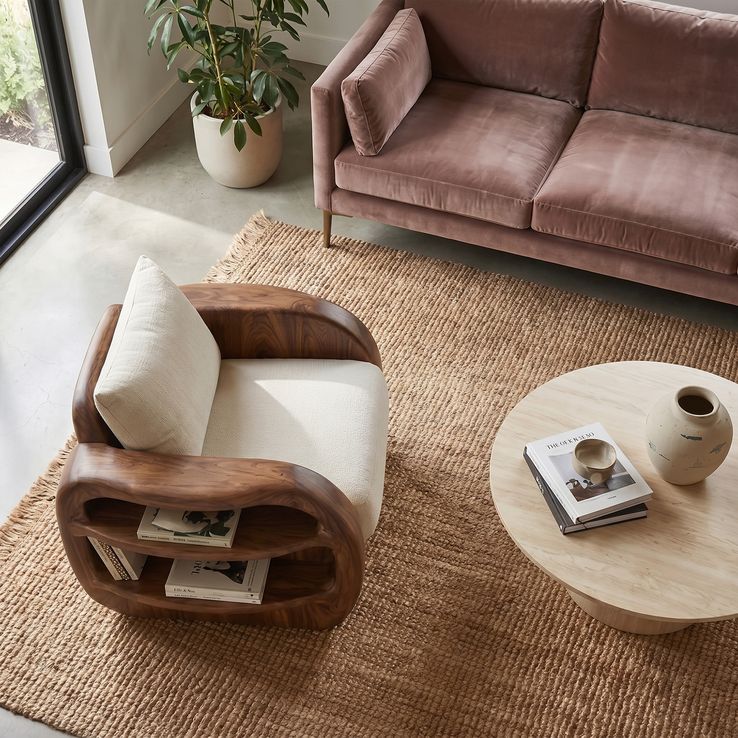 Nature Inspired Accent Chair Organic Curved Design For Living Room