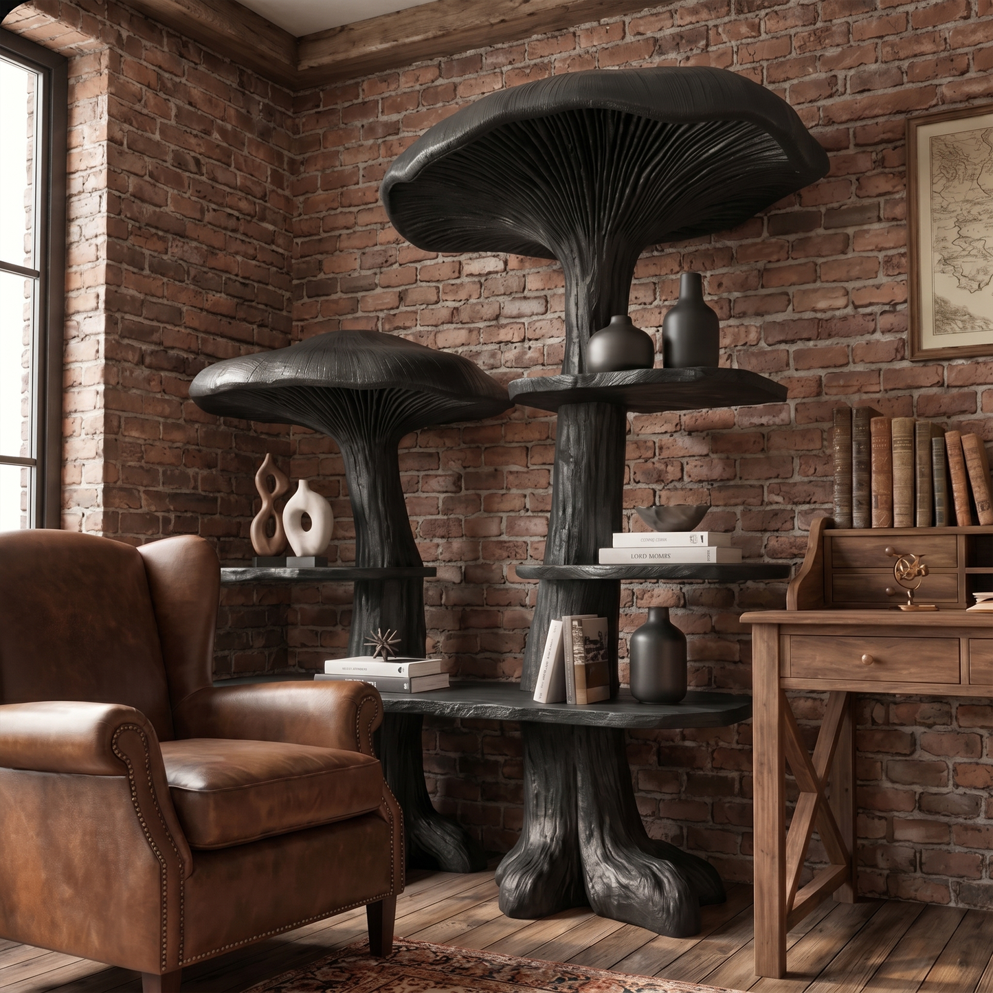 Nature Inspired Mushroom Bookshelf With Open Display Storage For Living Room