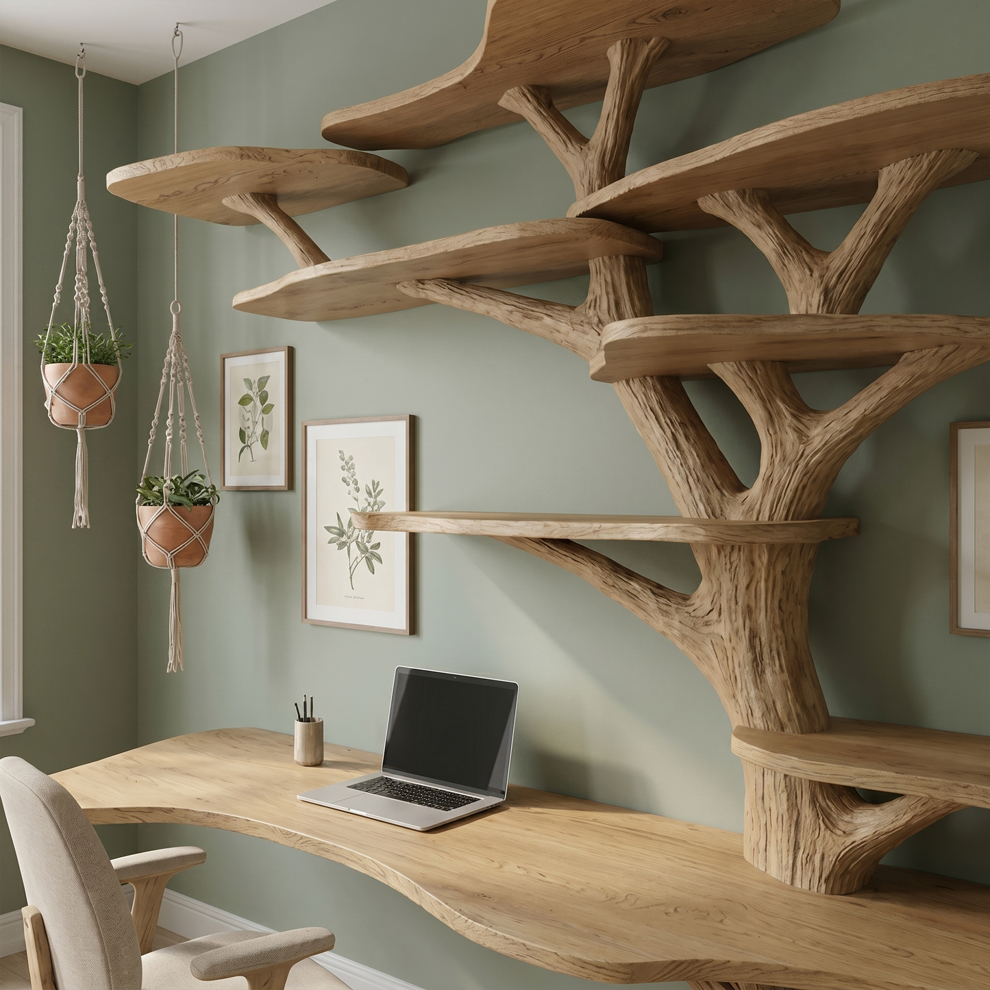 Rustic Tree Bookshelf Desk Home Office Or Study Room