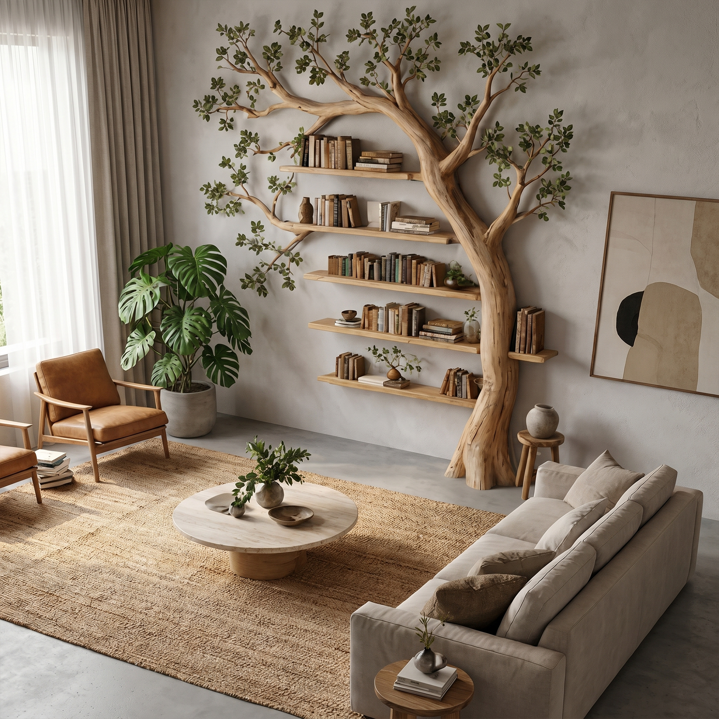 Rustic Tree Bookshelf Reading Corner Home Office Library Display