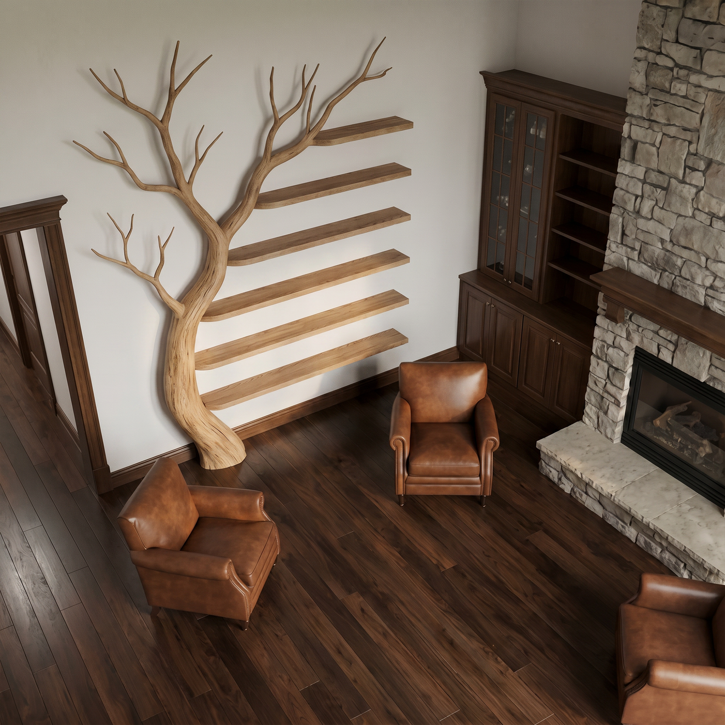 Rustic Tree Display Shelf Modern Living Room