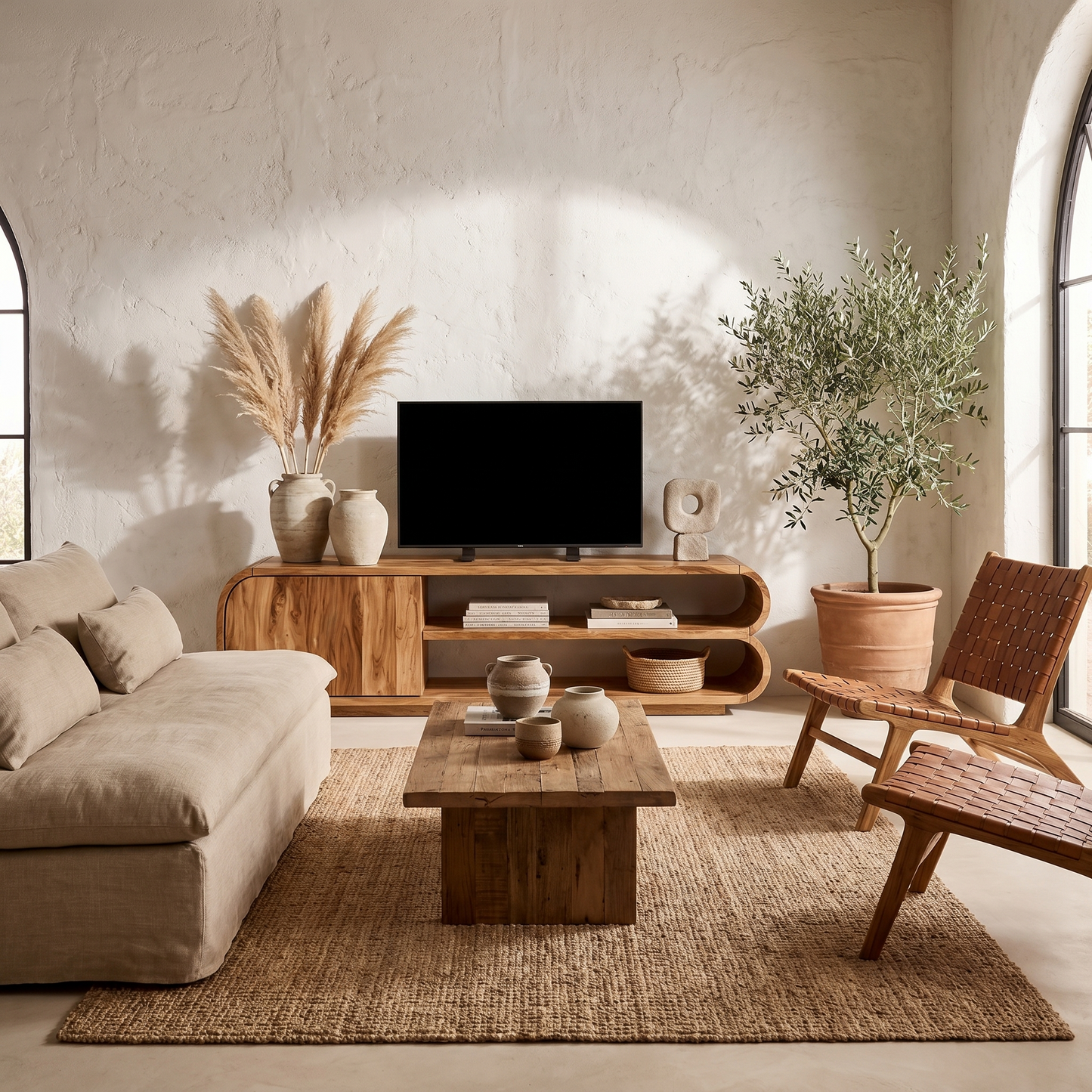 Contemporary TV Cabinet With Open Storage For Living Room