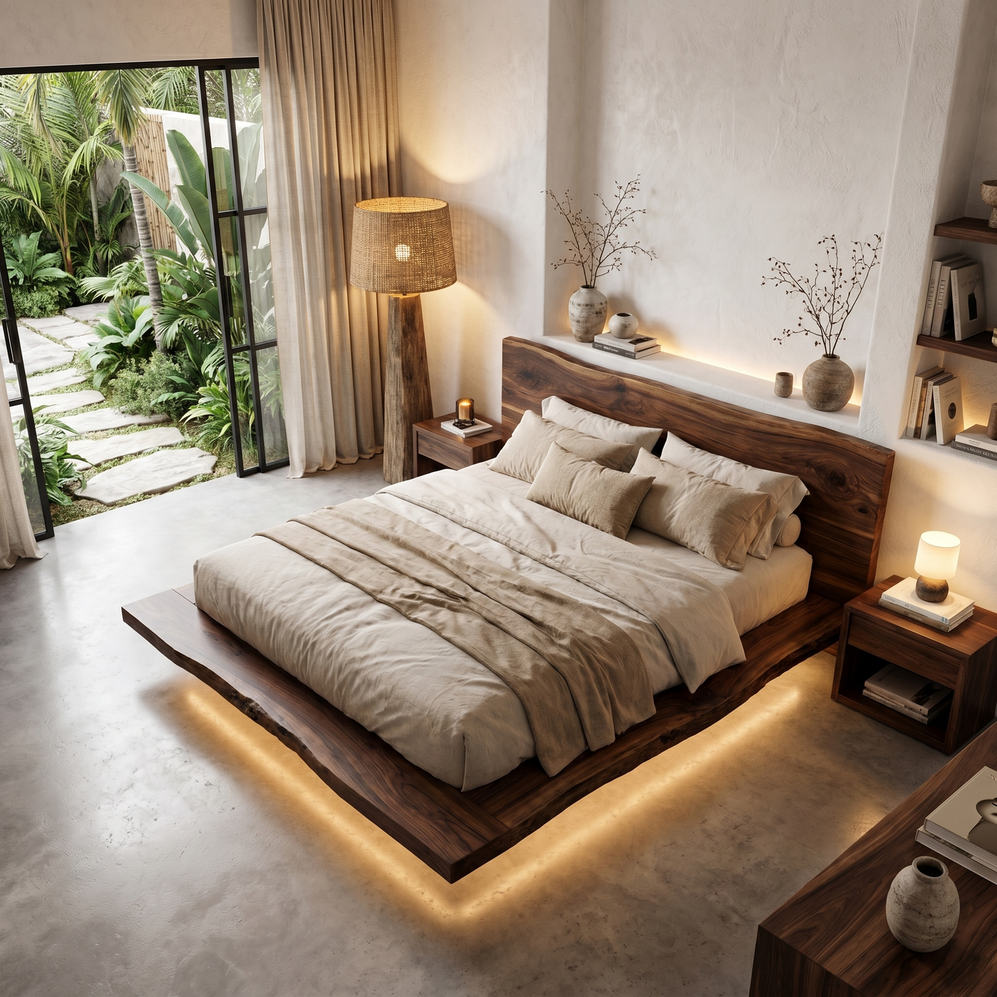 Rustic Bed Frame With Live Edge Headboard For Bedroom