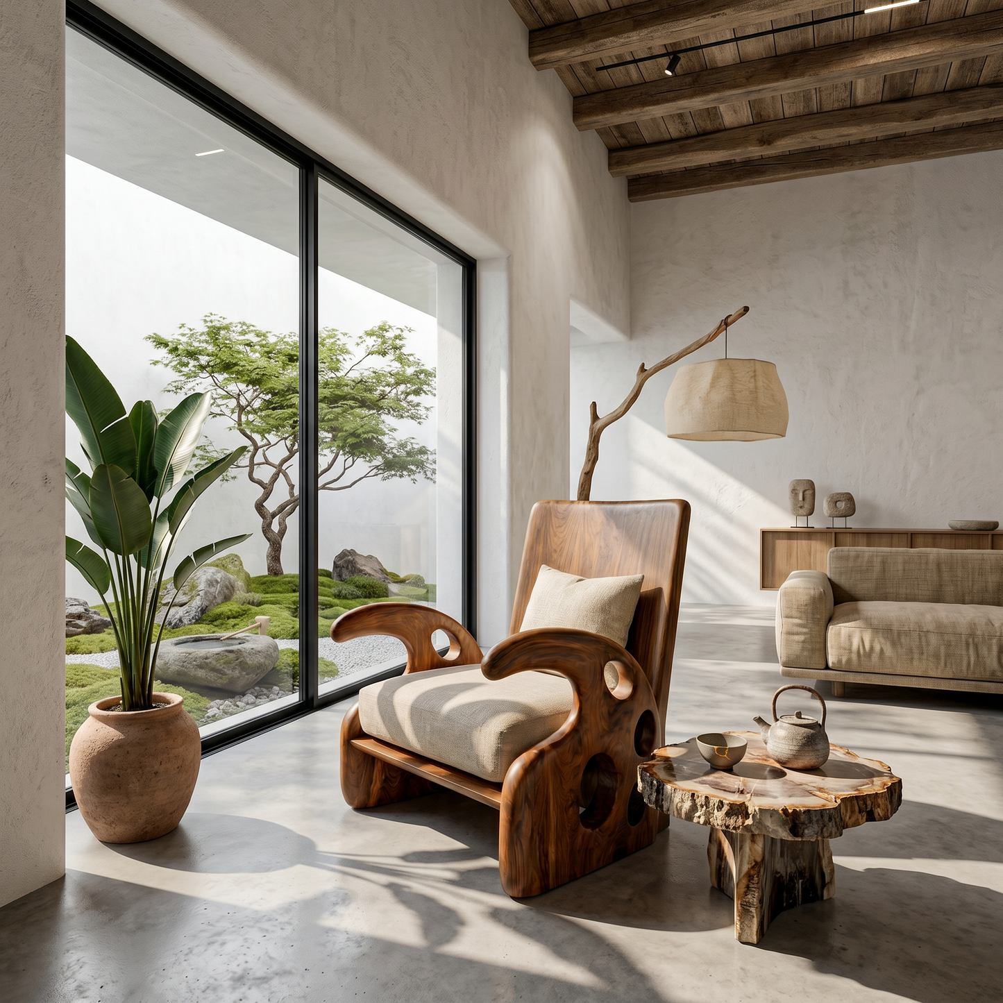 Organic Wooden Armchair For Reading Corner And Living Room