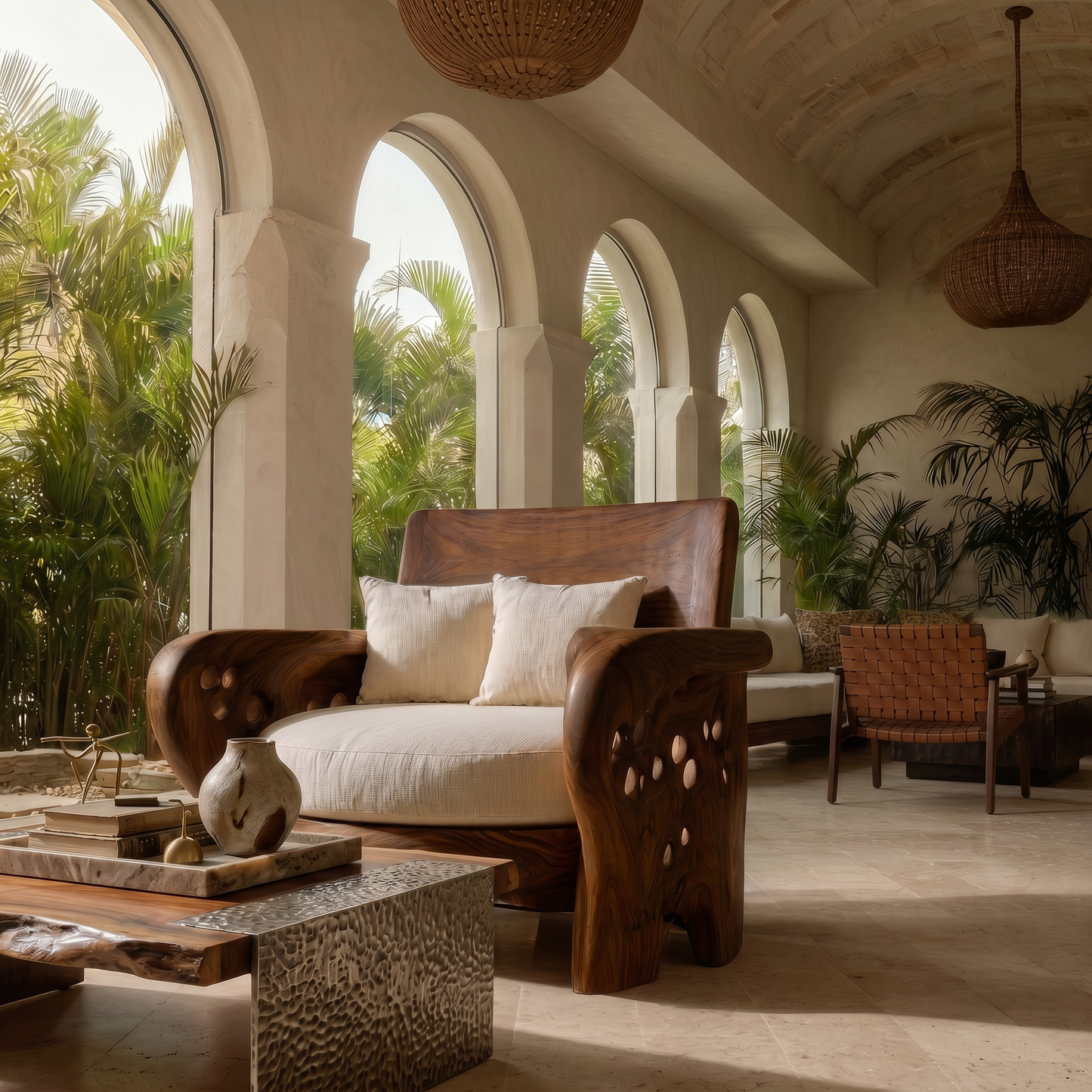 Nature Inspired Wooden Lounge Chair For Living Room