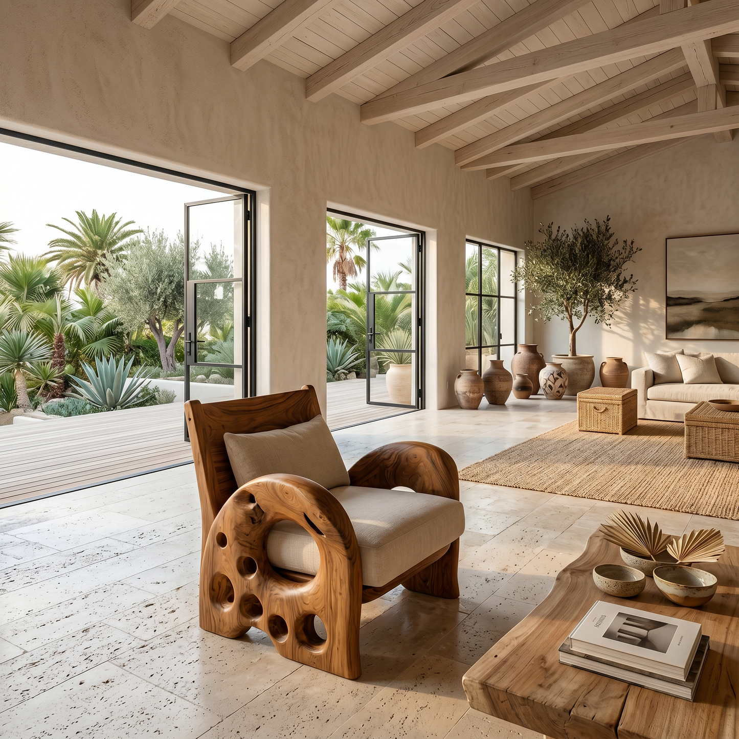 Sculptural Wooden Armchair For Living Room